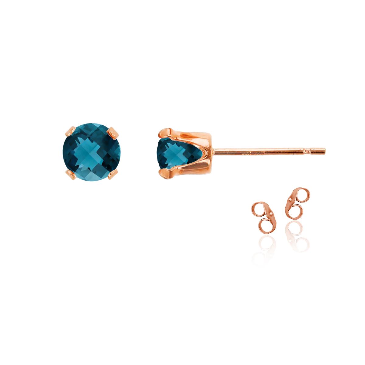 Sterling Silver Rose 5mm Round London Blue Topaz Stud Earring with Clutch