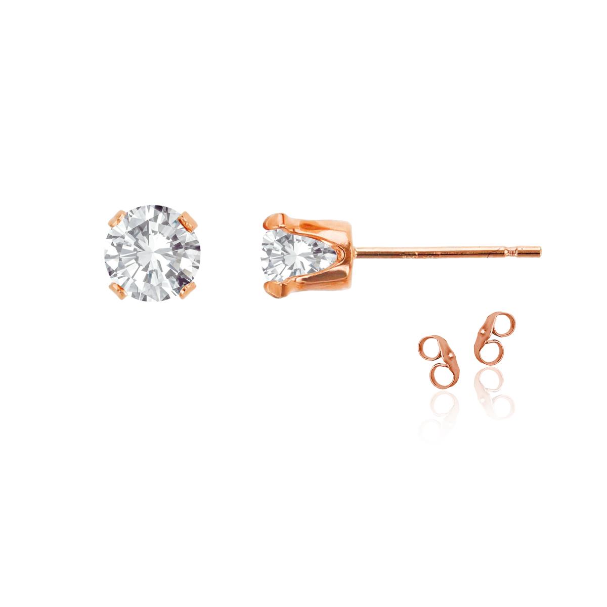Sterling Silver Rose 5mm Round White Topaz Stud Earring with Clutch