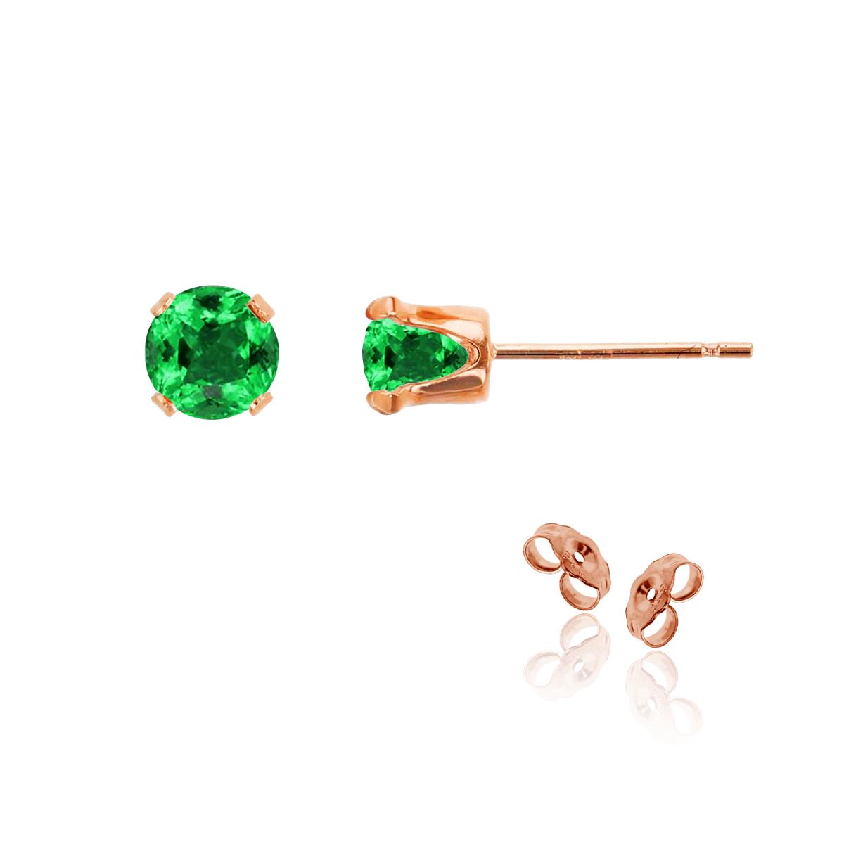 Sterling Silver Rose 5mm Round Emerald Stud Earring with Clutch