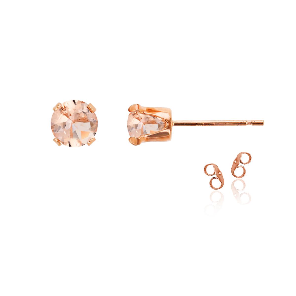 Sterling Silver Rose 5mm Round Morganite Stud Earring with Clutch