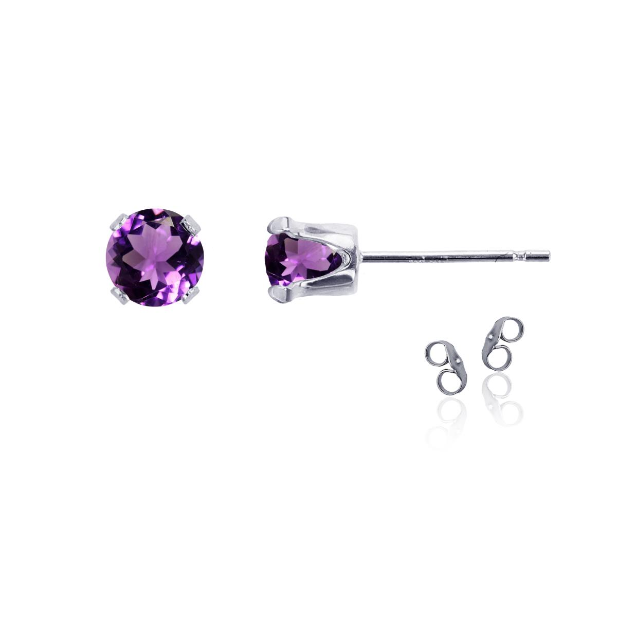 Sterling Silver Rhodium 5mm Round Amethyst Stud Earring with Clutch
