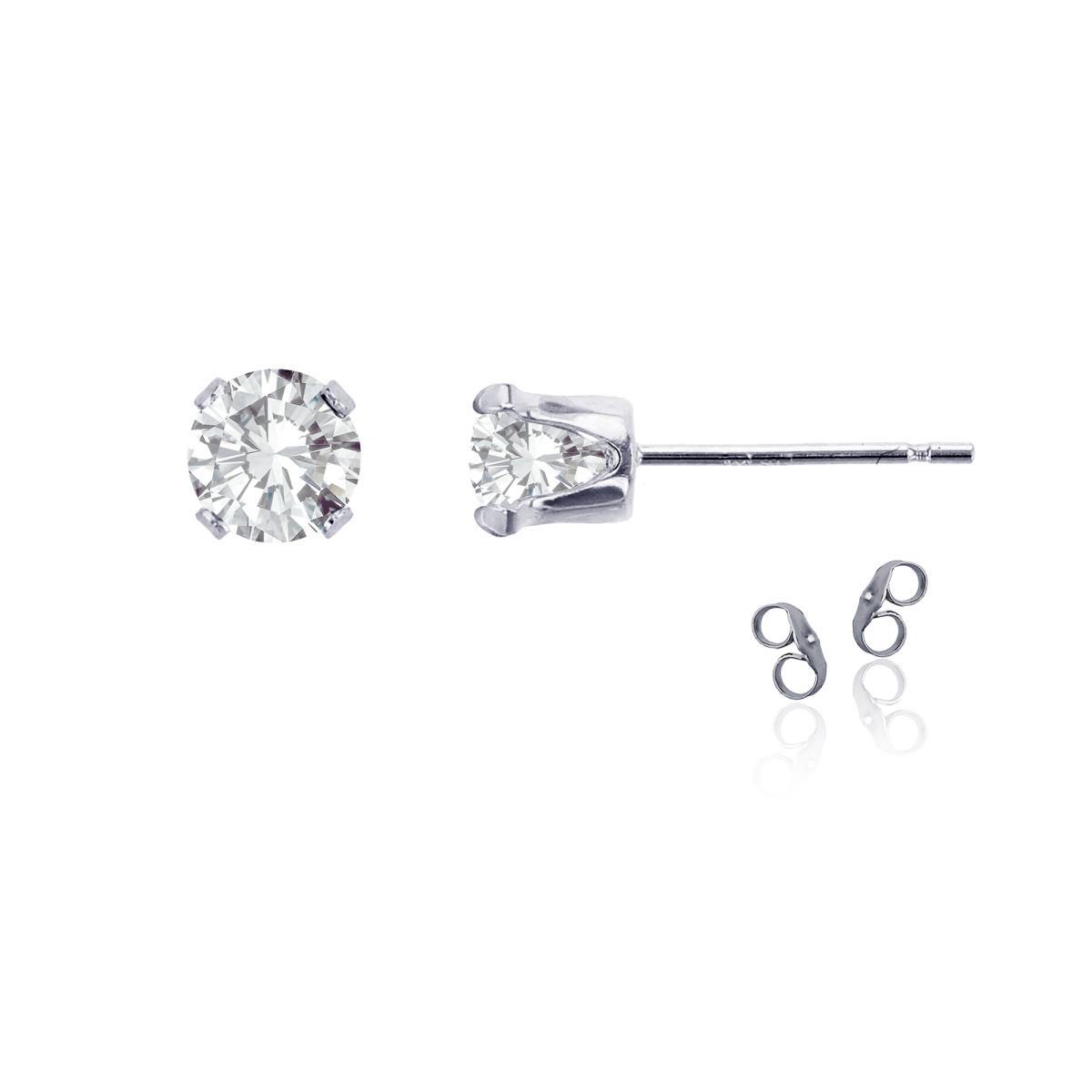 Sterling Silver Rhodium 5mm Round White Topaz Stud Earring with Clutch