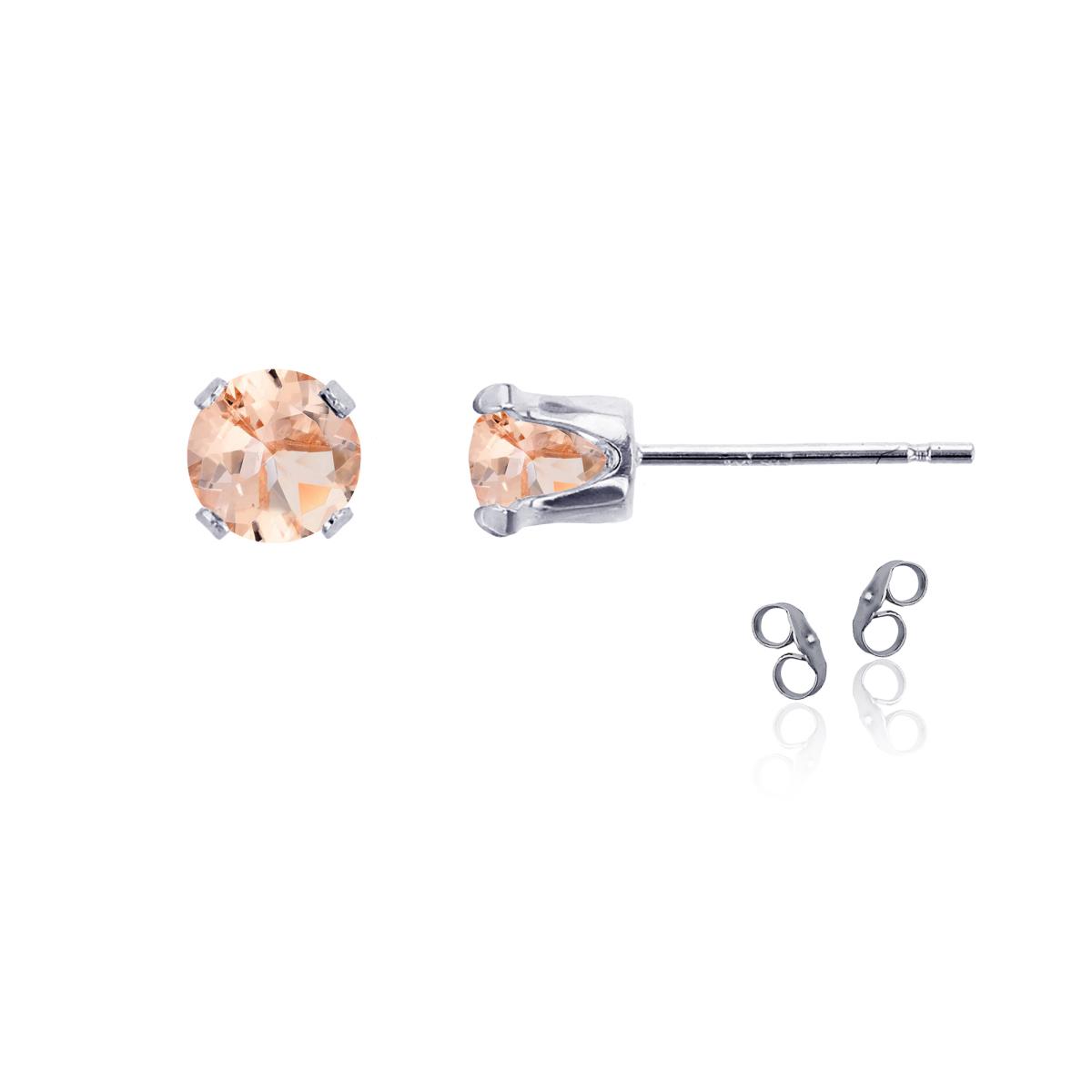 Sterling Silver Rhodium 5mm Round Morganite Stud Earring with Clutch