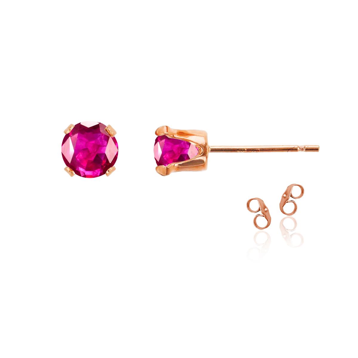 Sterling Silver Rose 5mm Round Cr Ruby Stud Earring with Clutch