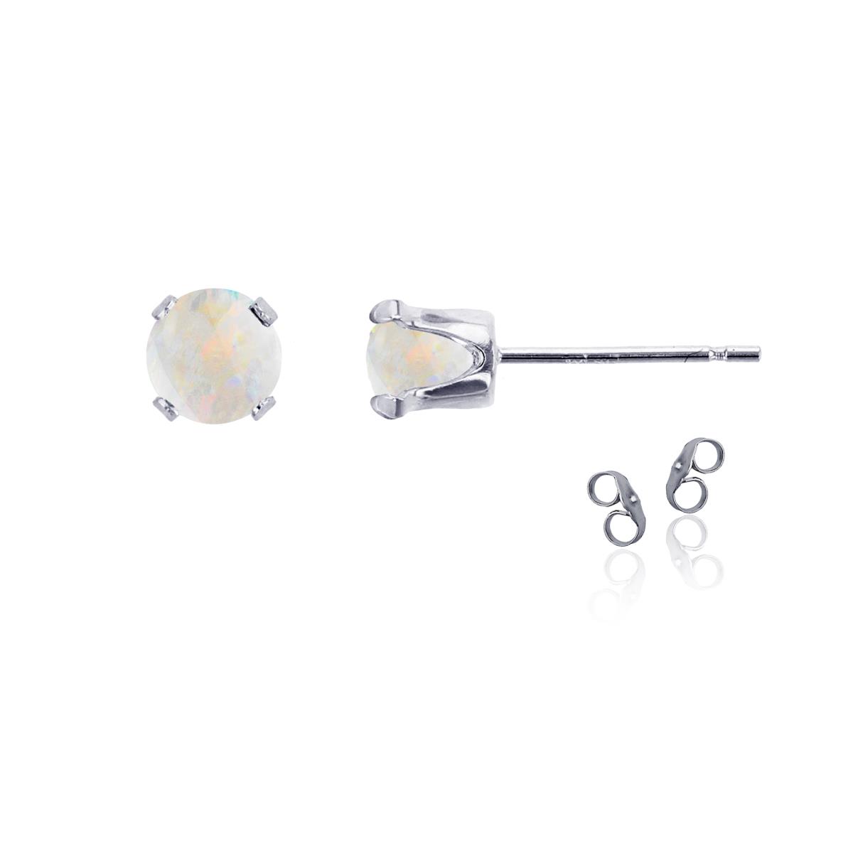 Sterling Silver Rhodium 5mm Round Cr Opal Stud Earring with Clutch