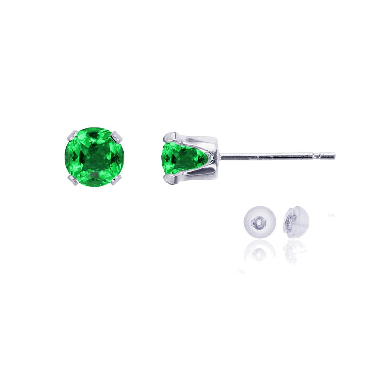 10K White Gold 5mm Round Emerald Stud Earring with Silicone Back
