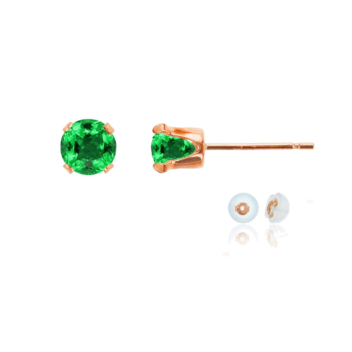 10K Rose Gold 5mm Round Emerald Stud Earring with Silicone Back