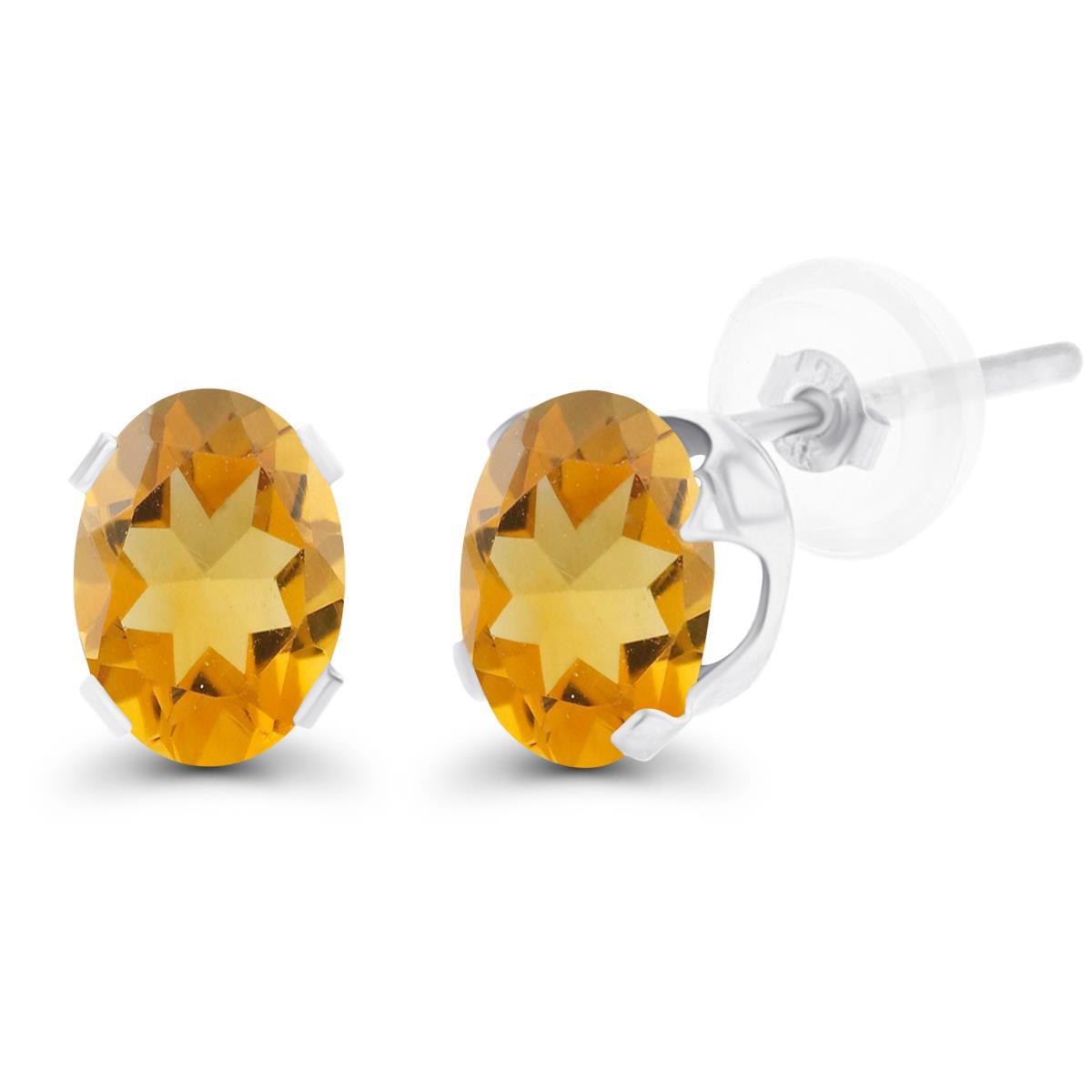 Sterling Silver Rhodium 7x5mm Oval Citrine Stud Earring with Clutch