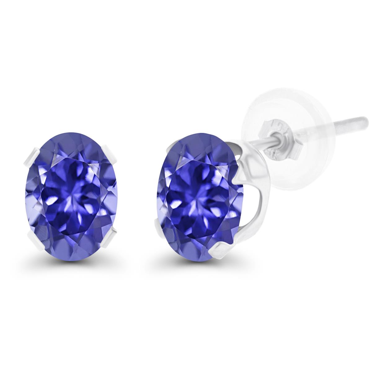 Sterling Silver Rhodium 7x5mm Oval Tanzanite Stud Earring with Clutch
