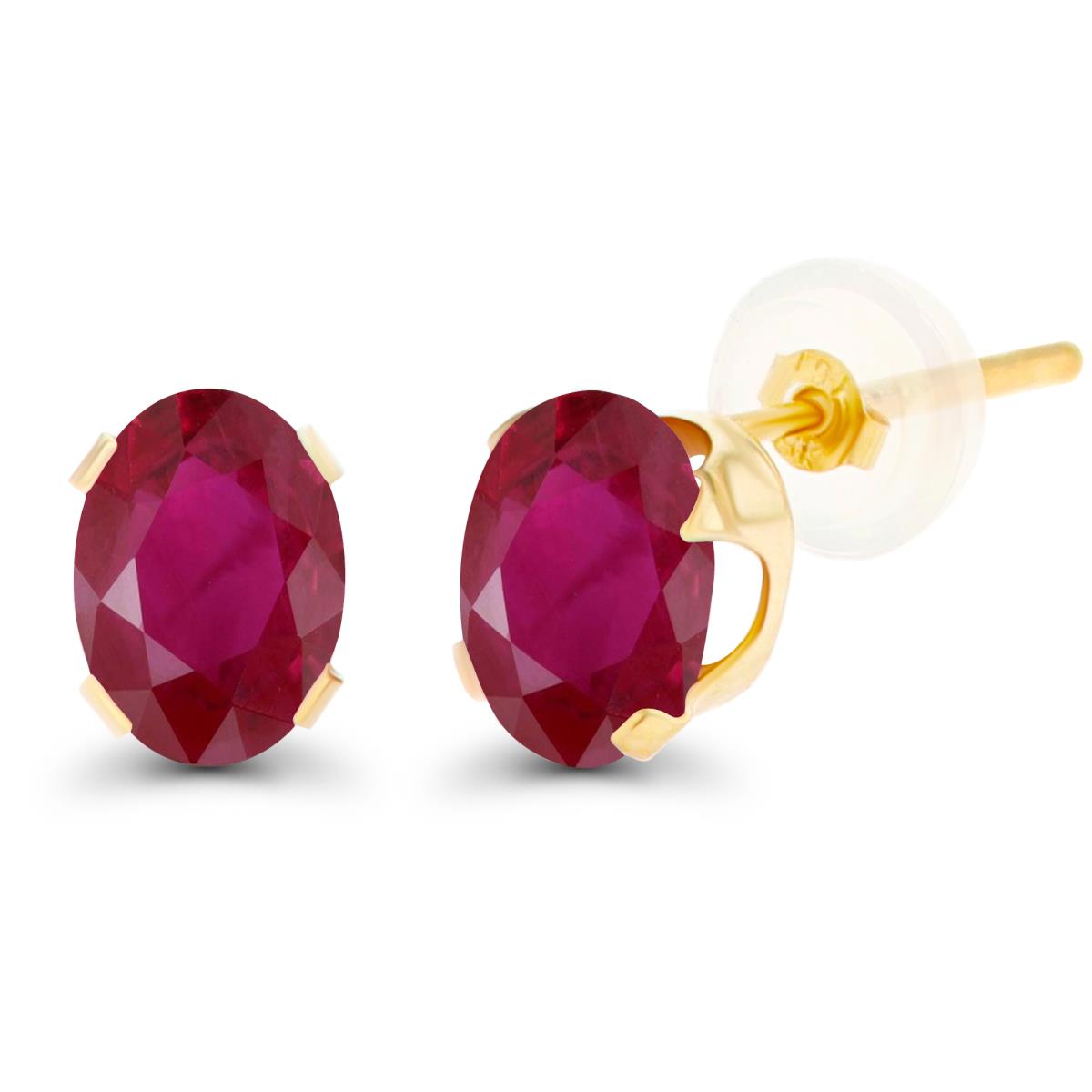 Sterling Silver Yellow 7x5mm Oval Glass Filled Ruby Stud Earring with Clutch