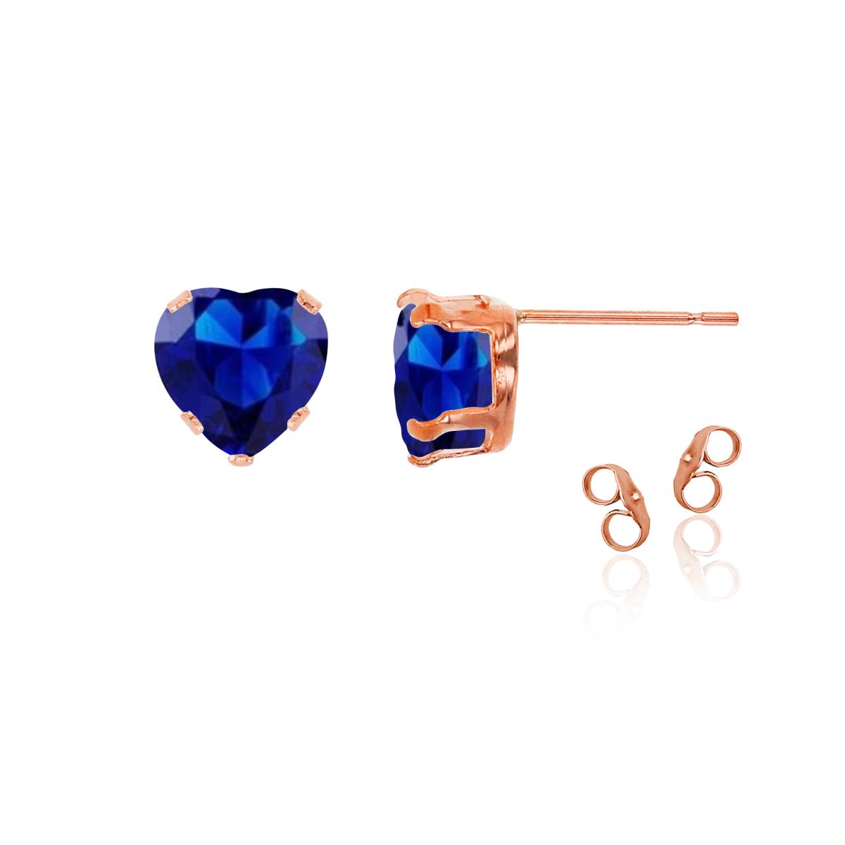 Sterling Silver Rose 5x5mm Heart Cr Blue Sapphire Stud Earring with Clutch