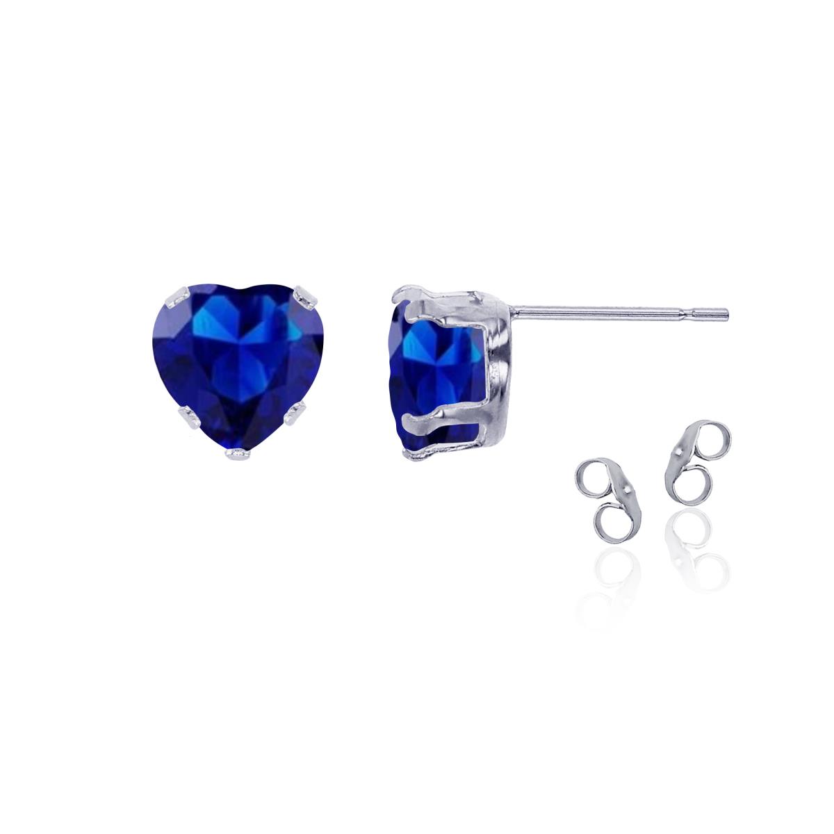 Sterling Silver Rhodium 5x5mm Heart Cr Blue Sapphire Stud Earring with Clutch