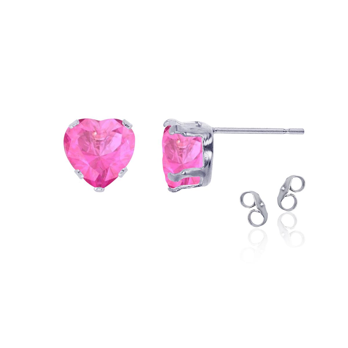 Sterling Silver Rhodium 5x5mm Heart Cr Pink Sapphire Stud Earring with Clutch