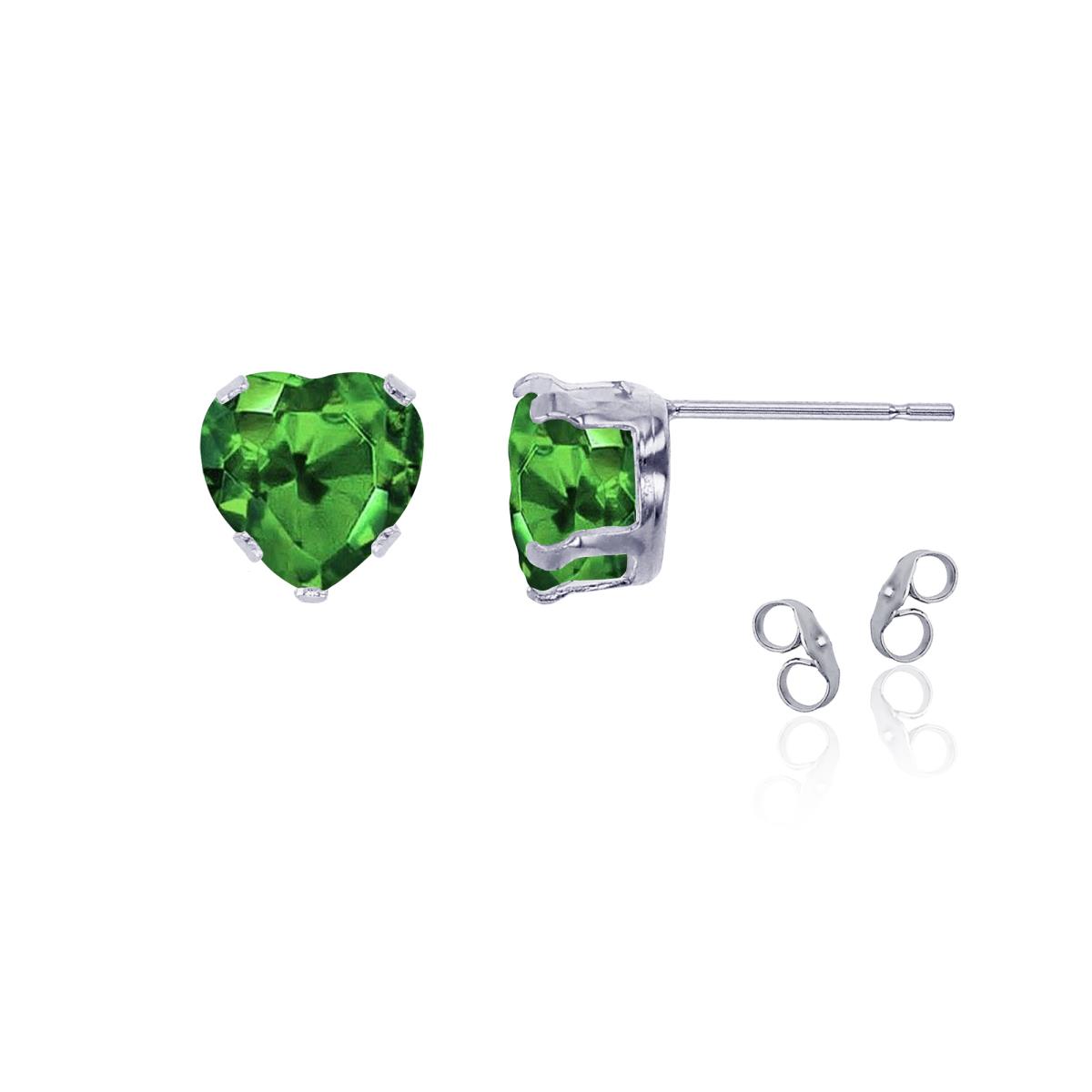 Sterling Silver Rhodium 5x5mm Heart Cr Emerald Stud Earring with Clutch