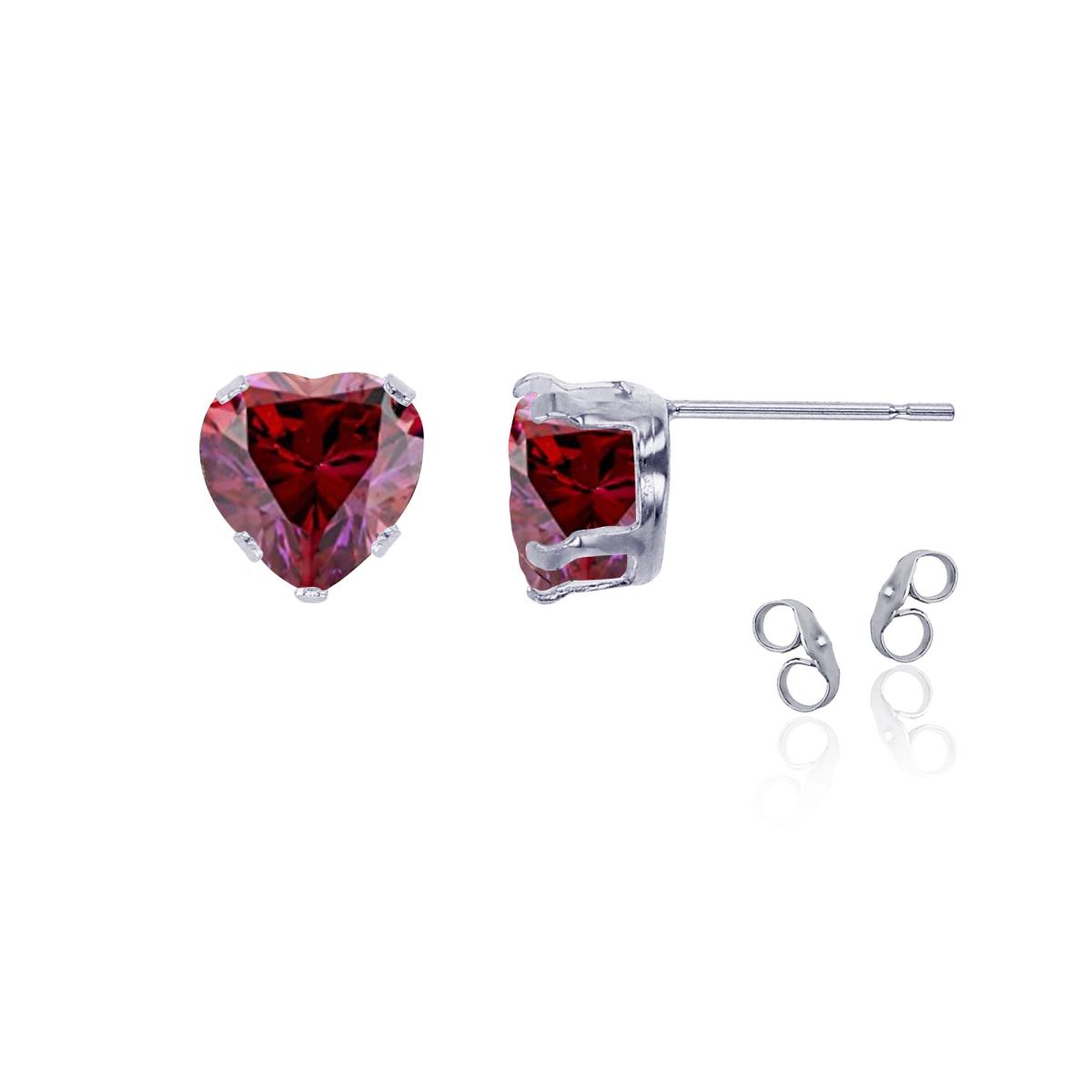 Sterling Silver Rhodium 5x5mm Heart Cr Ruby Stud Earring with Clutch