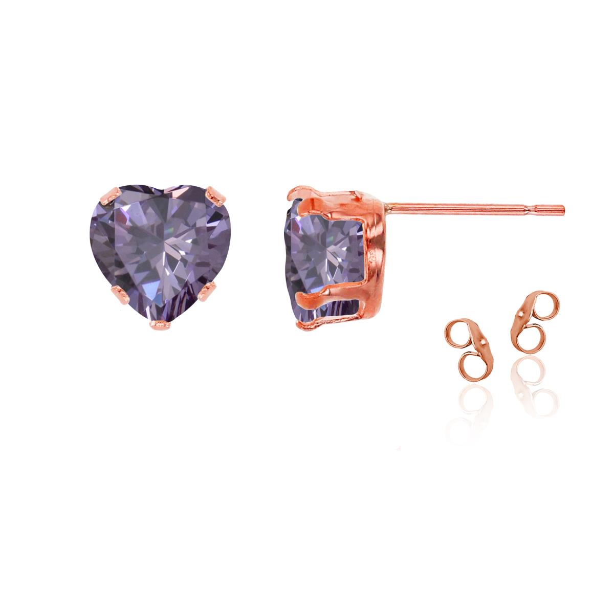 Sterling Silver Rose 6x6mm Heart Amethyst Stud Earring with Clutch