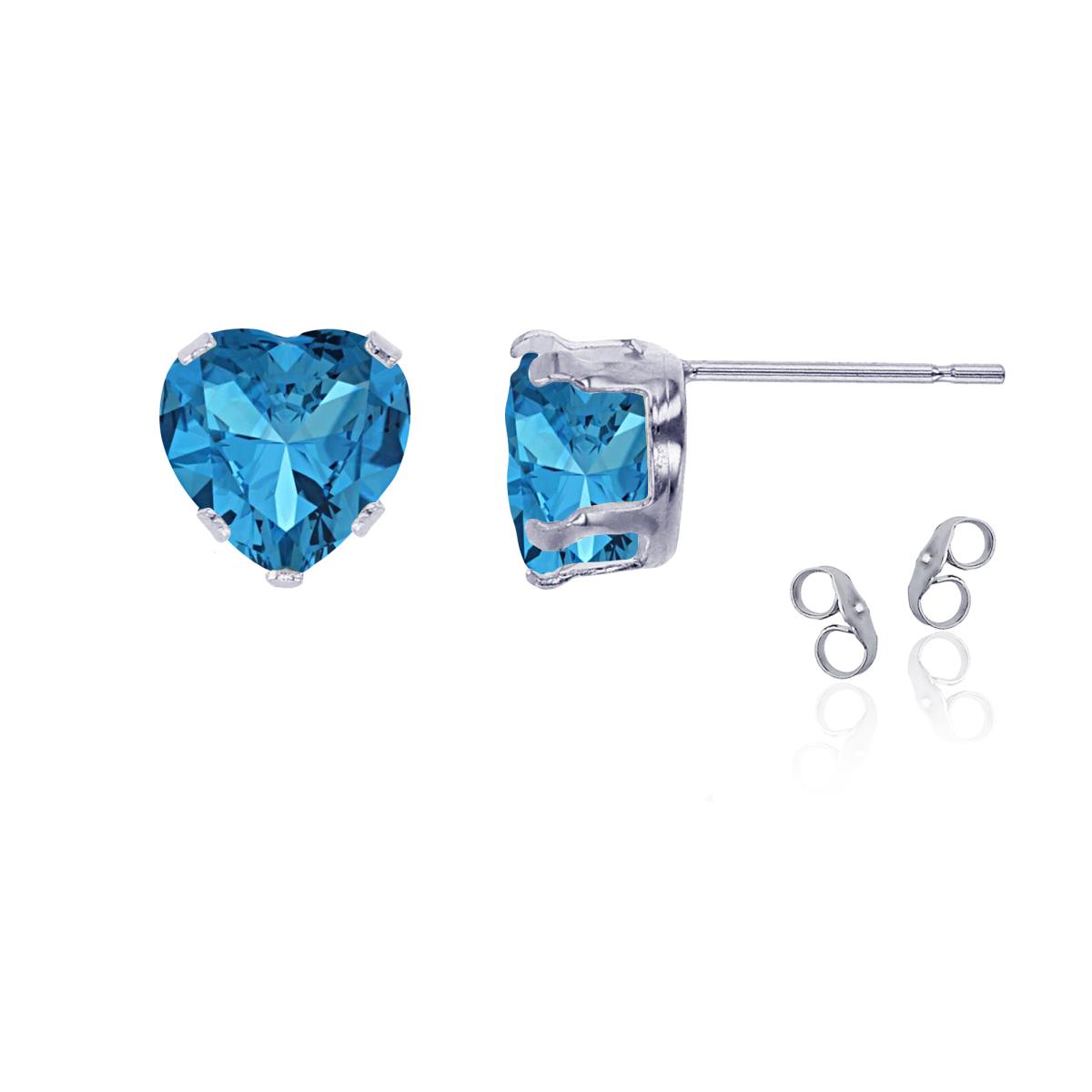 Sterling Silver Rhodium 6x6mm Heart Swiss Blue Topaz Stud Earring with Clutch