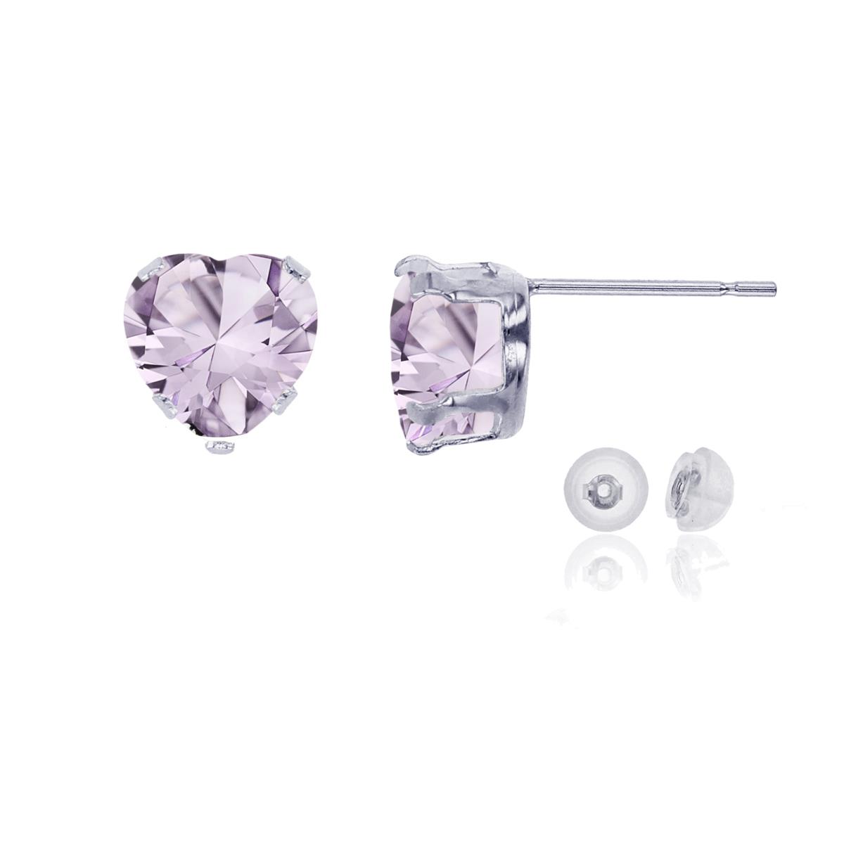 10K White Gold 6x6mm Heart Rose De France Stud Earring with Silicone Back