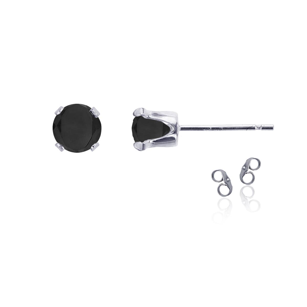 Sterling Silver Rhodium 7mm Round Onyx Stud Earring with Clutch