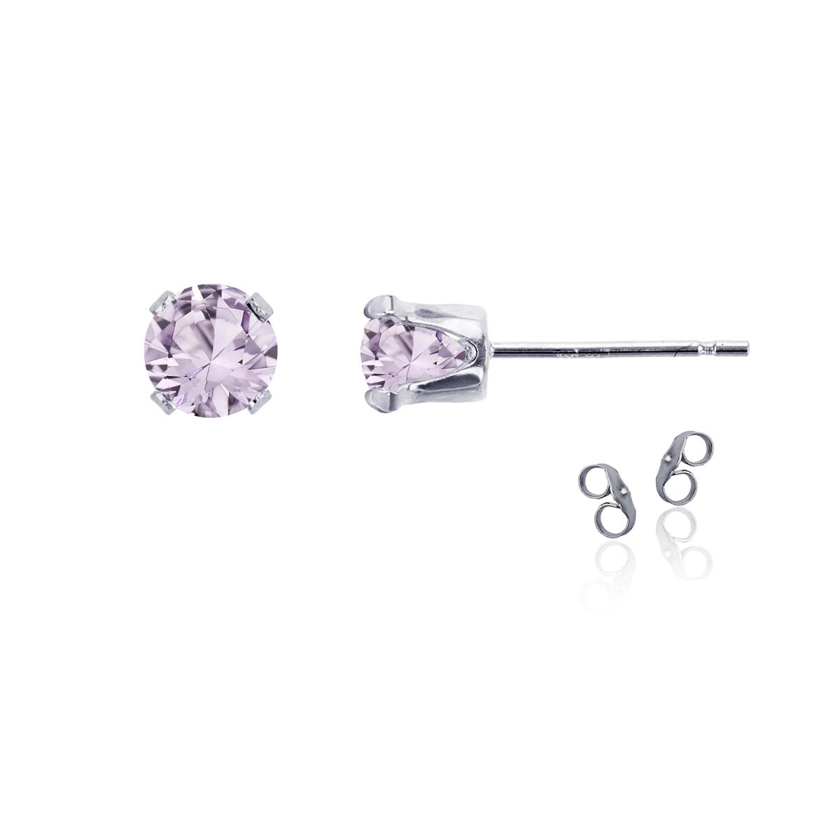 Sterling Silver Rhodium 7mm Round Rose De France Stud Earring with Clutch