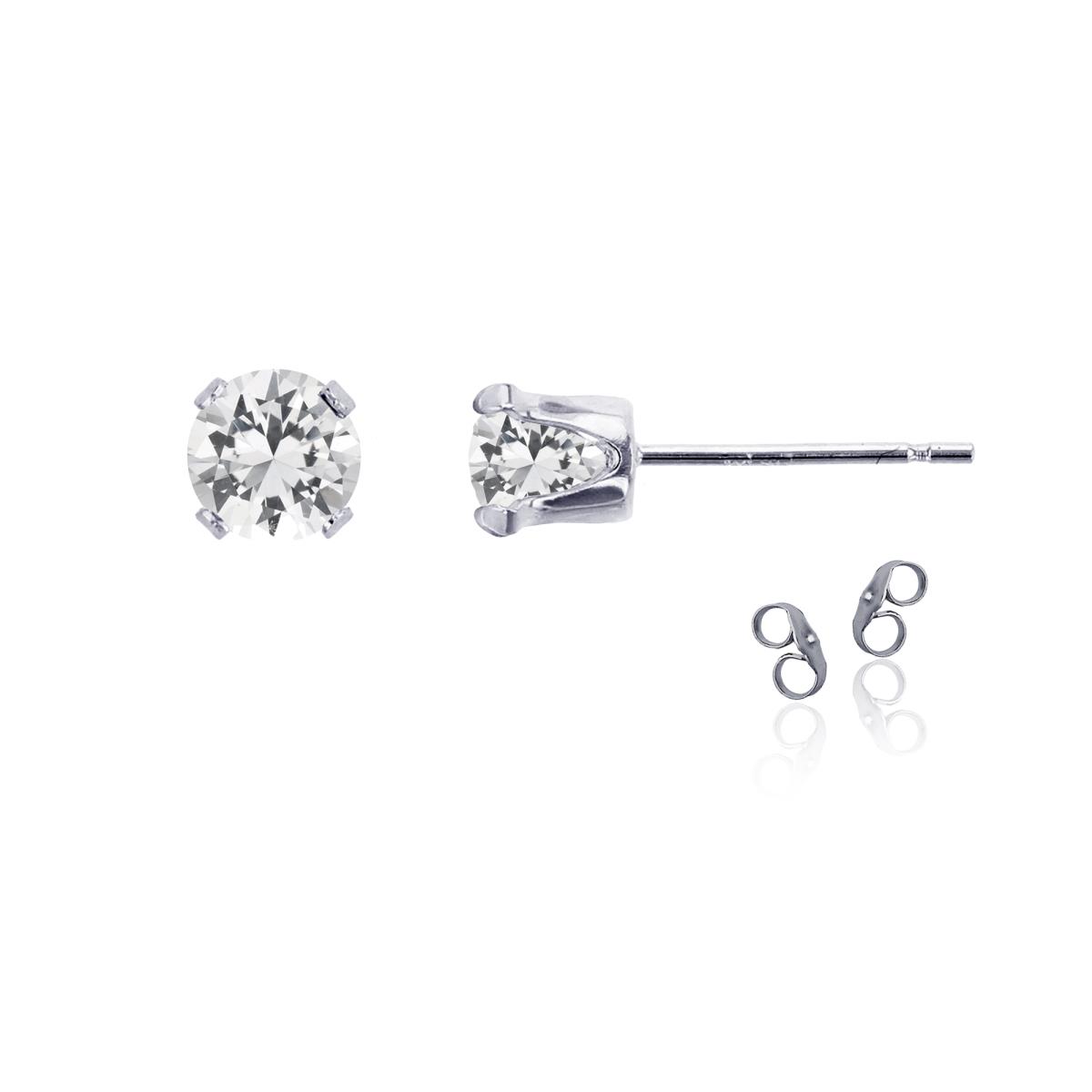 Sterling Silver Rhodium 7mm Round White Topaz Stud Earring with Clutch