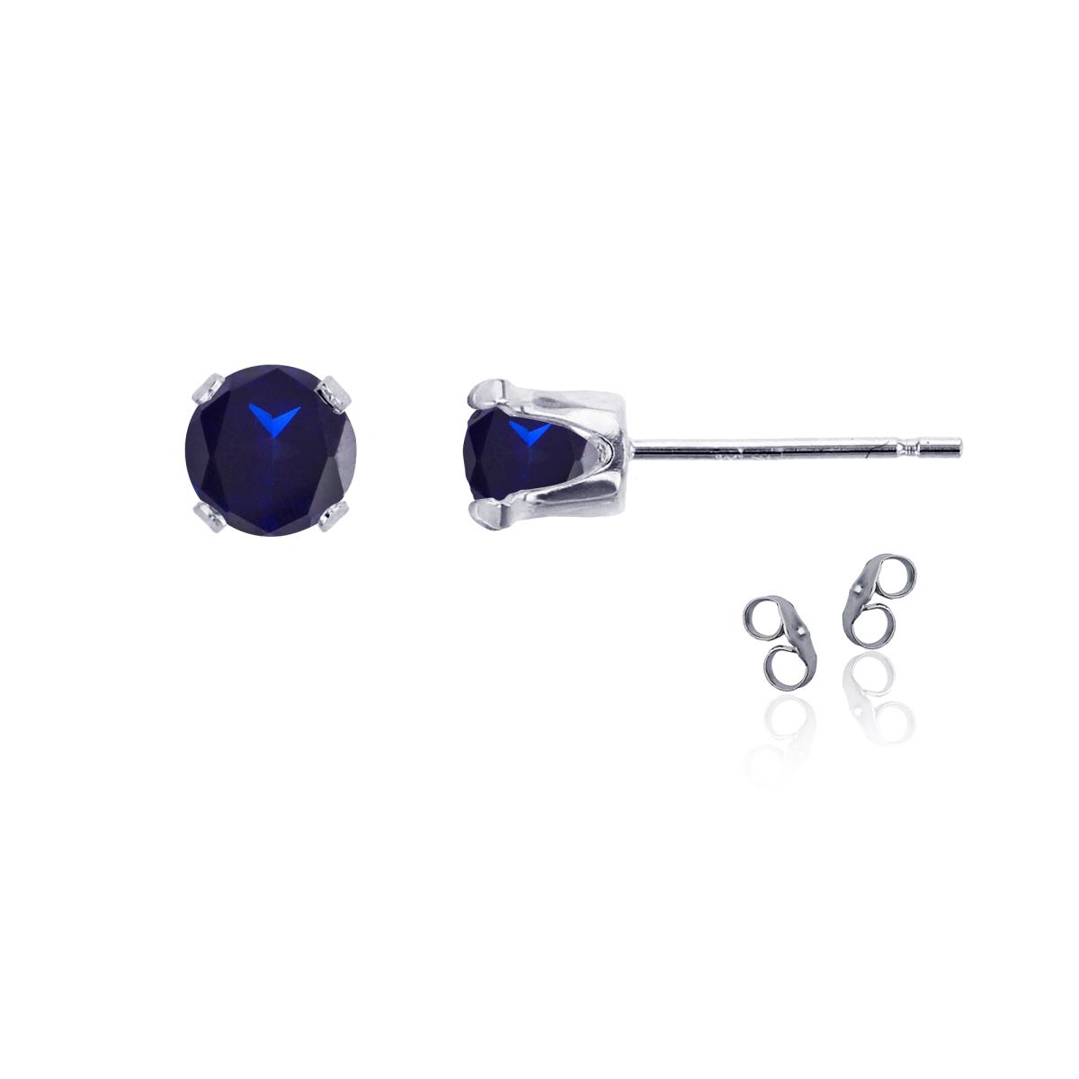 Sterling Silver Rhodium 7mm Round Cr Blue Sapphire Stud Earring with Clutch