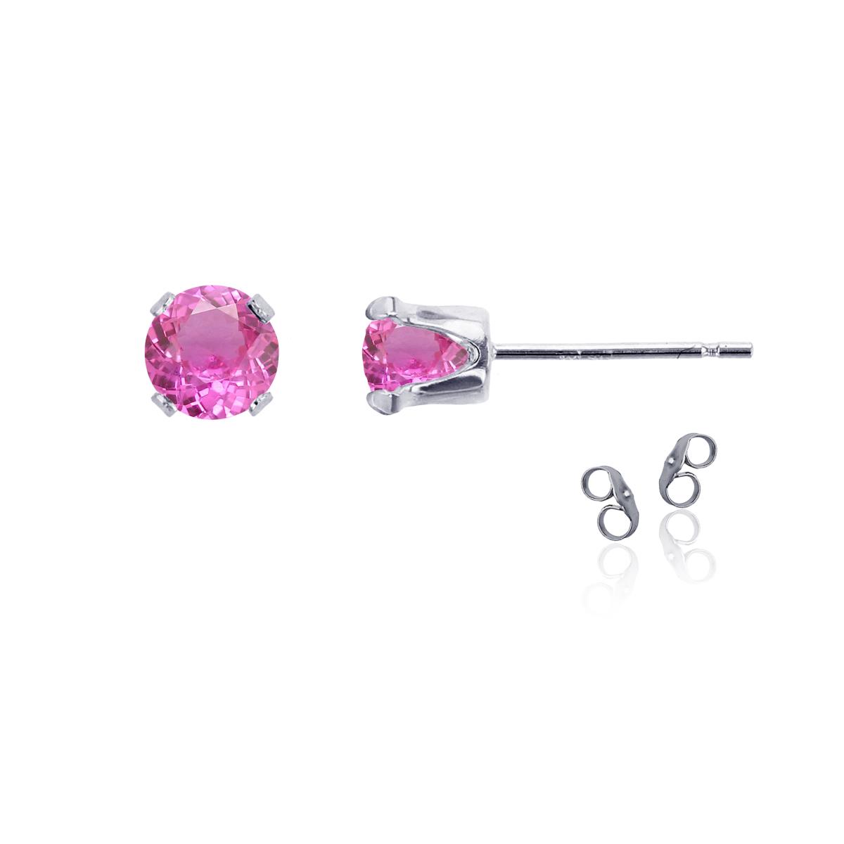 Sterling Silver Rhodium 7mm Round Cr Pink Sapphire Stud Earring with Clutch