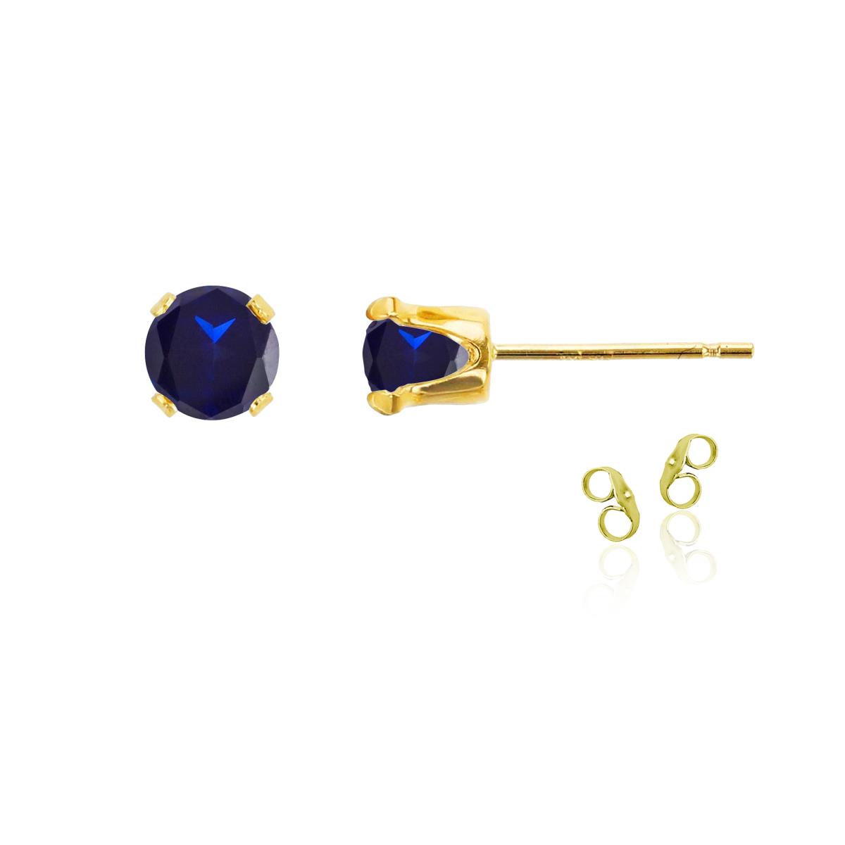Sterling Silver Yellow 7mm Round Cr Blue Sapphire Stud Earring with Clutch