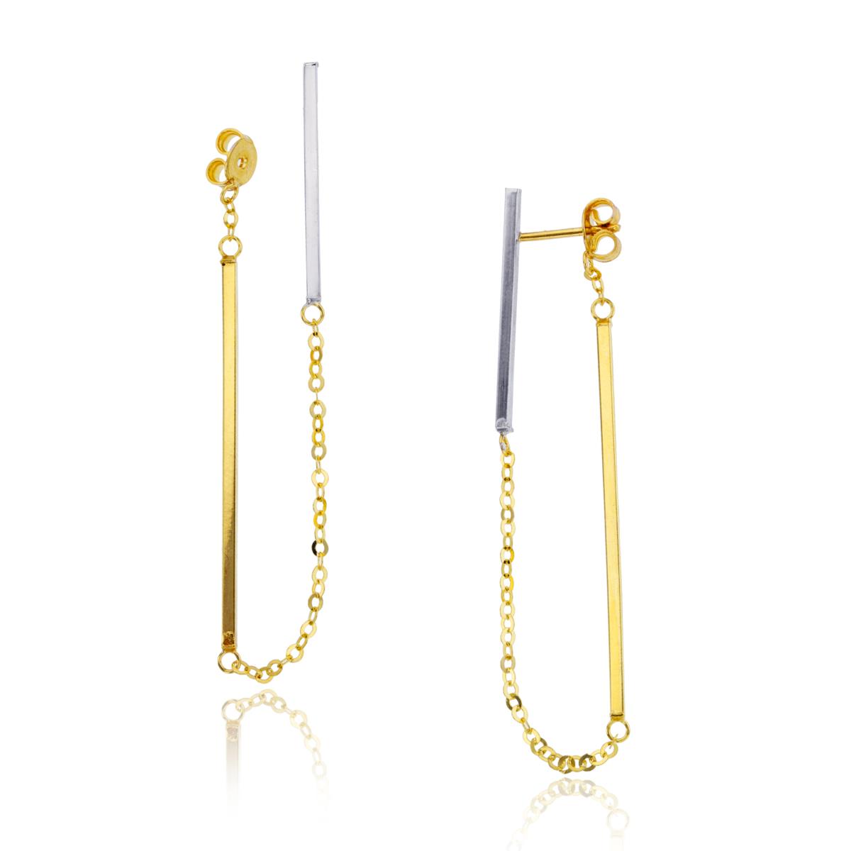 10K Two-Tone Gold  2-Vertical Bars with Chain Earring