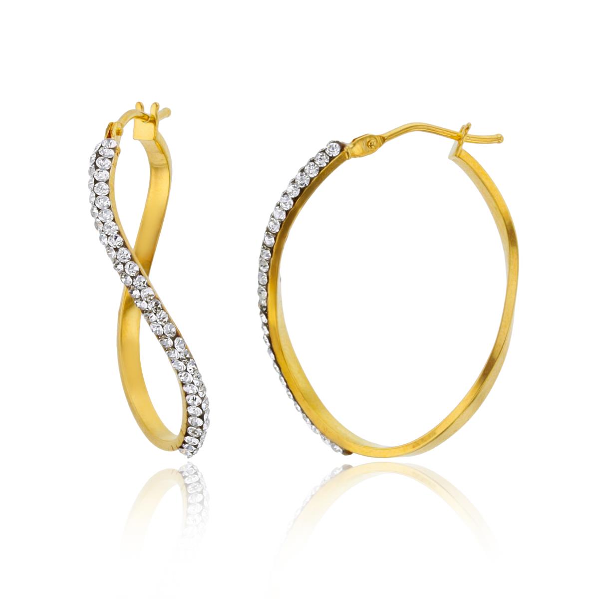 10K Yellow Gold Rnd White Crystal 27X2.5mm Wavy Hoop Earring