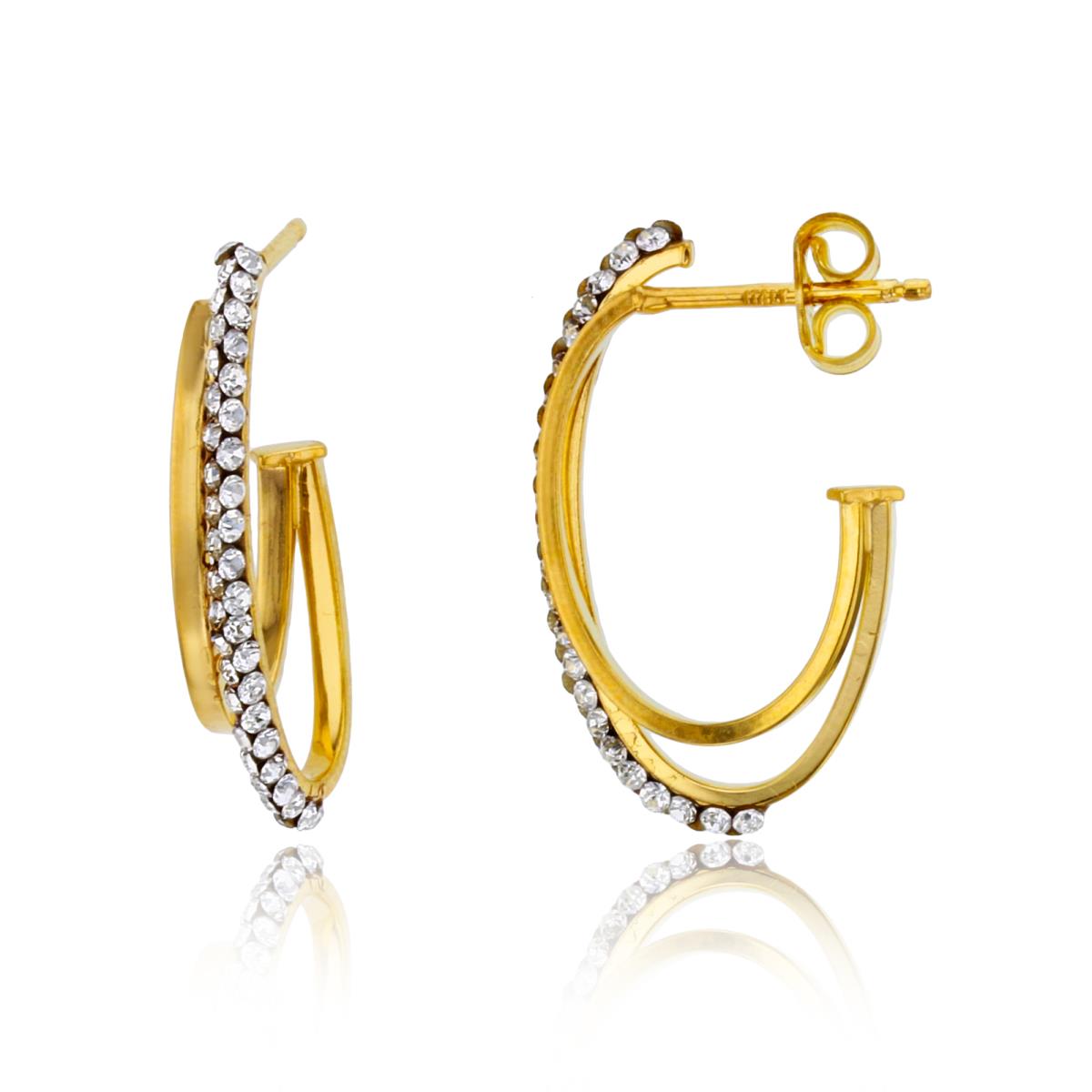 10K Yellow Gold Rnd Whyte Crystal & Polished Split Rows 25X3mm J-Hoop Earring
