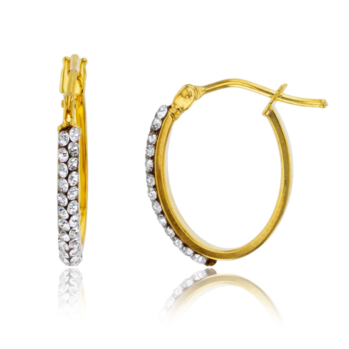 10K Yellow Gold Rnd White Crystal 18X2.2mm Oval Huggie Earring