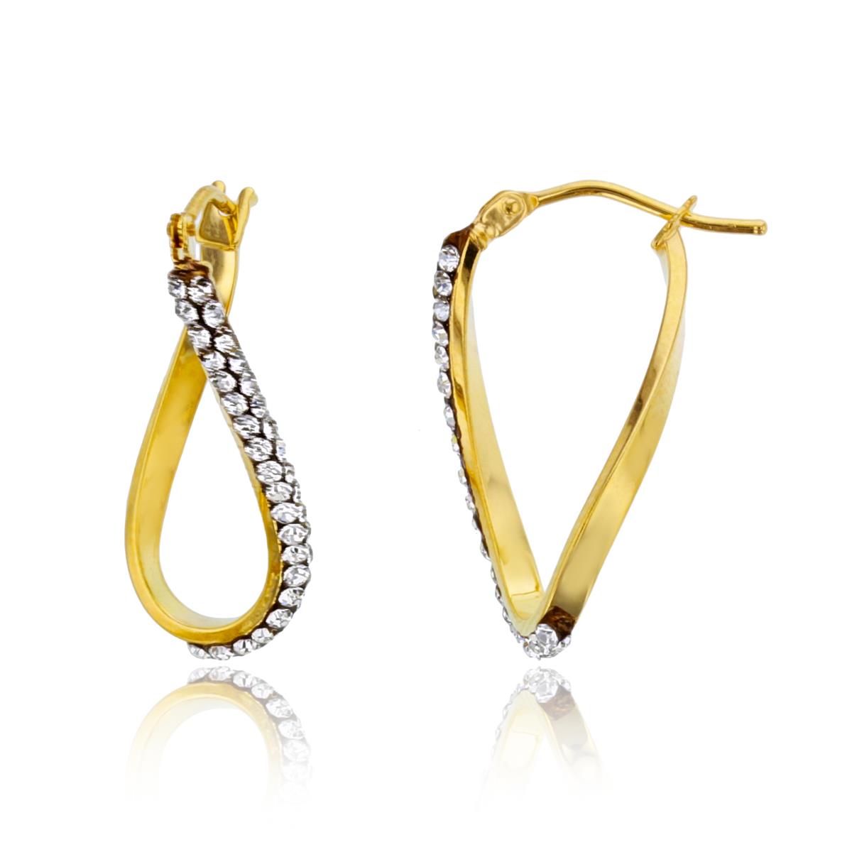 10K Yellow Gold Rnd White Crystal 24X9mm Invert Row Hoop Earring