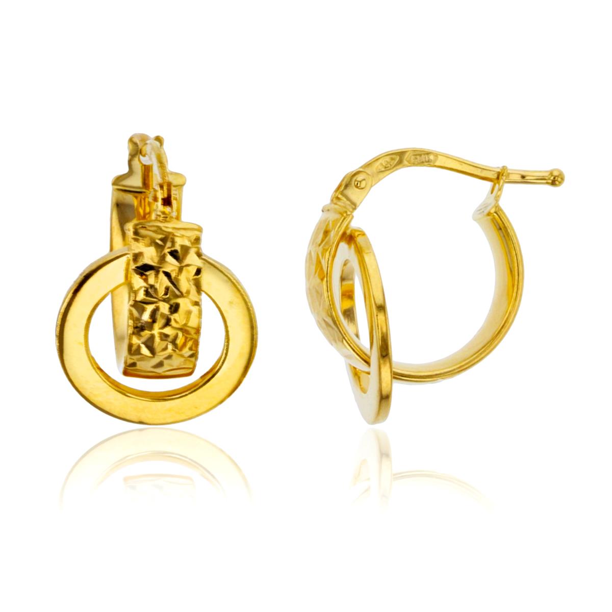 10K Yellow Gold DC & Polished Bypass Circles 16X12mm Huggie Earring