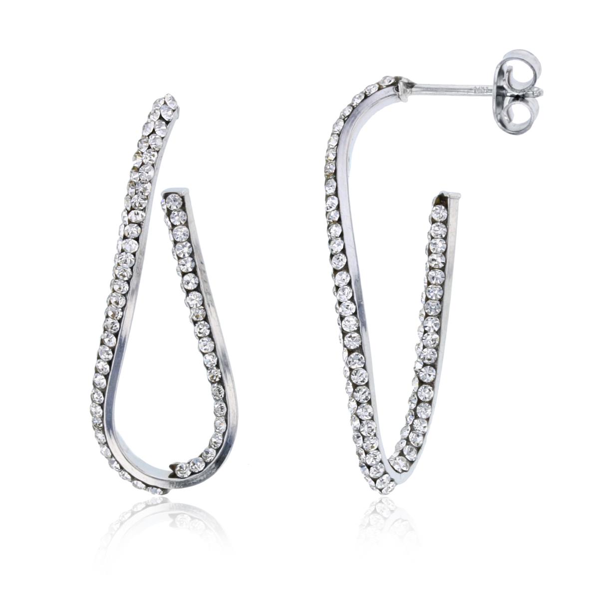10K White Gold Rnd White Crystal Twisted 32X12mm Open Hoop Earring