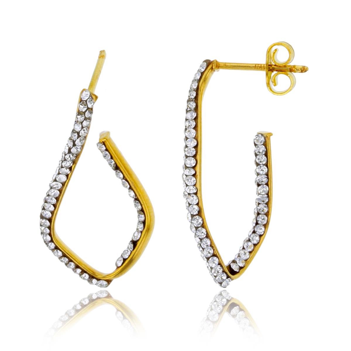 10K Yellow Gold Rnd White Crystal 28X14.5mm Twisted Open Hoop Earring