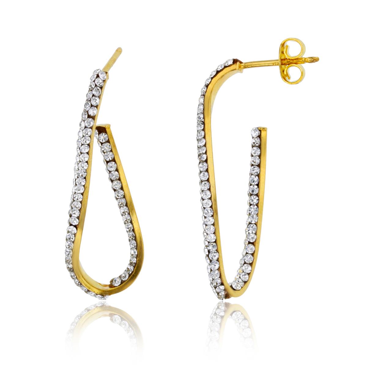 10K Yellow Gold Rnd White Crystal 33X12mm Twisted Open Hoop Earring