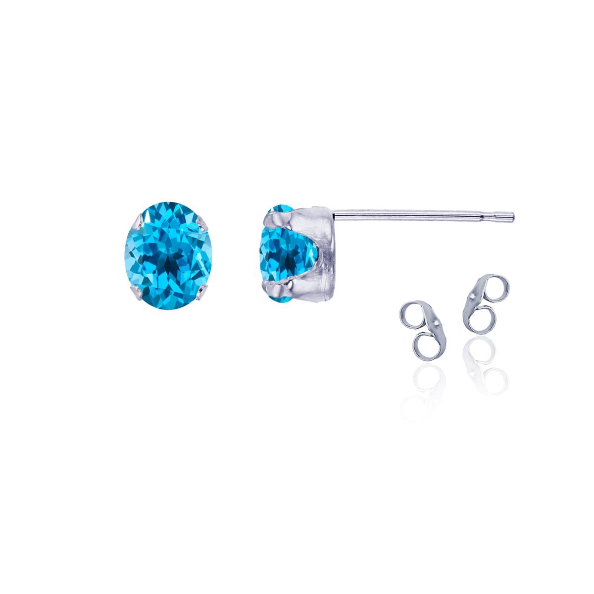 Sterling Silver Rhodium 6x4mm Oval Swiss Blue Topaz Stud Earring with Clutch