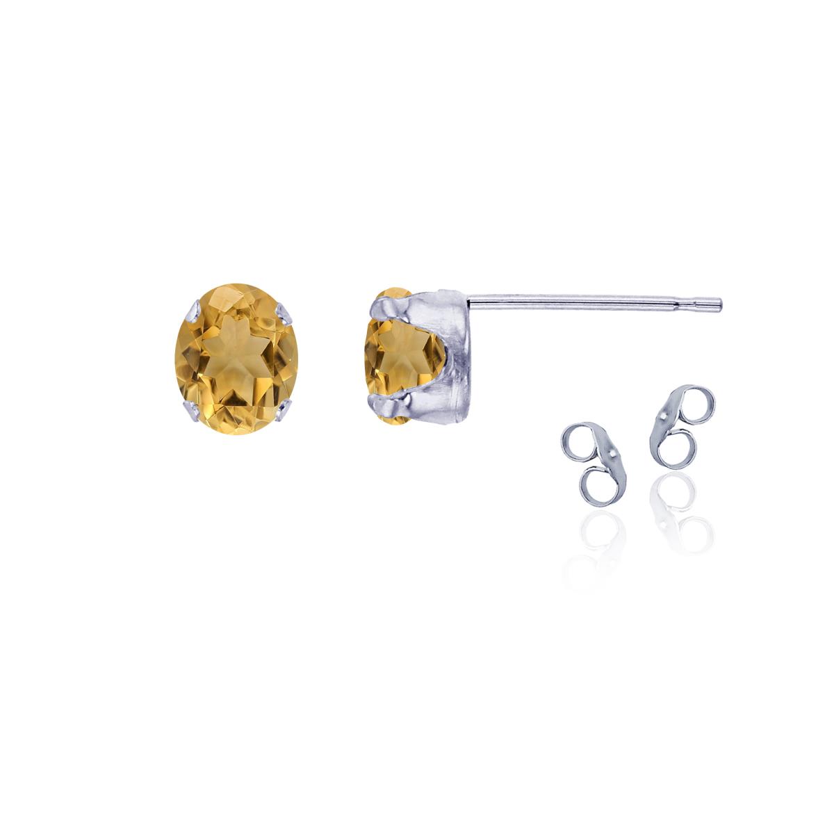 Sterling Silver Rhodium 6x4mm Oval Citrine Stud Earring with Clutch