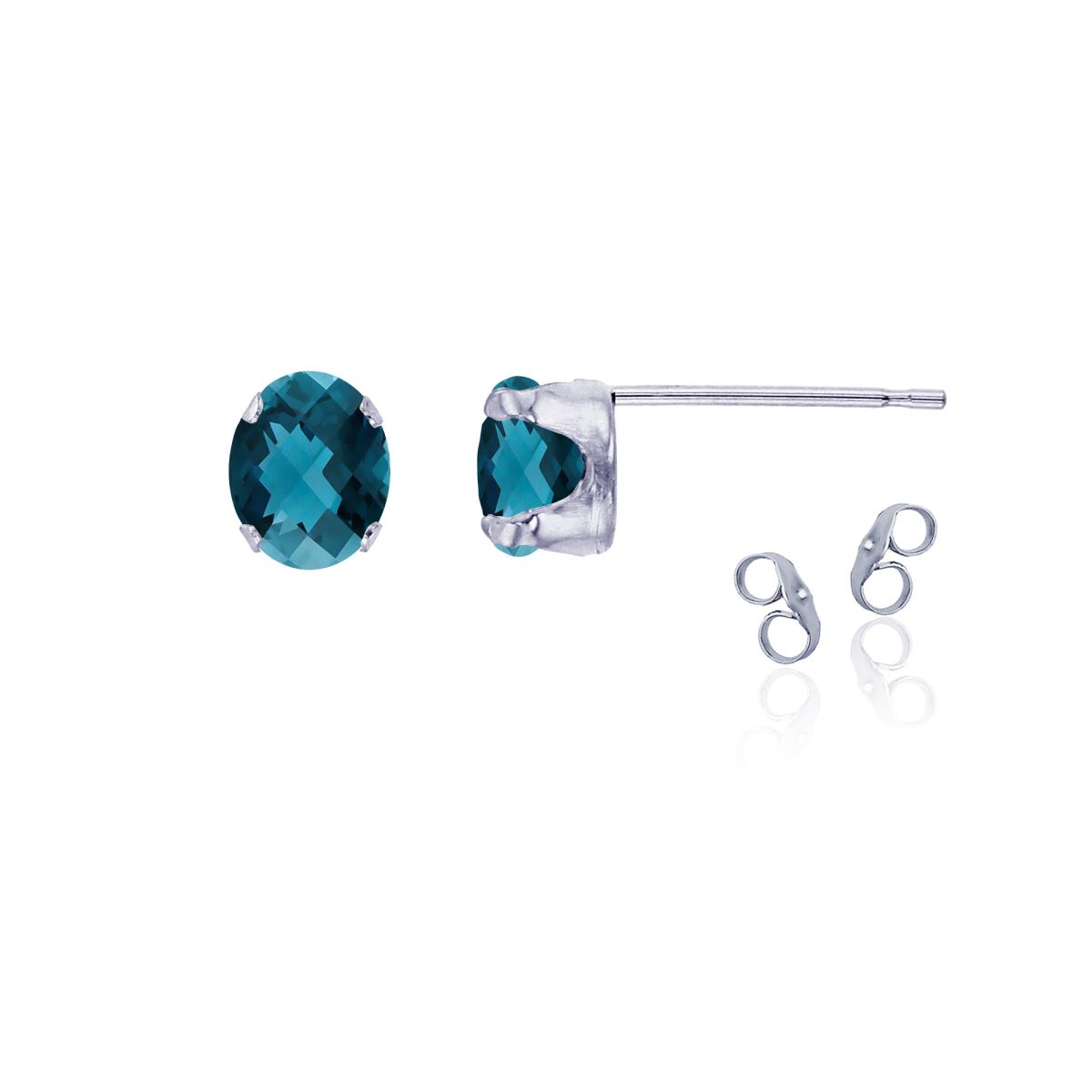 Sterling Silver Rhodium 6x4mm Oval London Blue Topaz Stud Earring with Clutch
