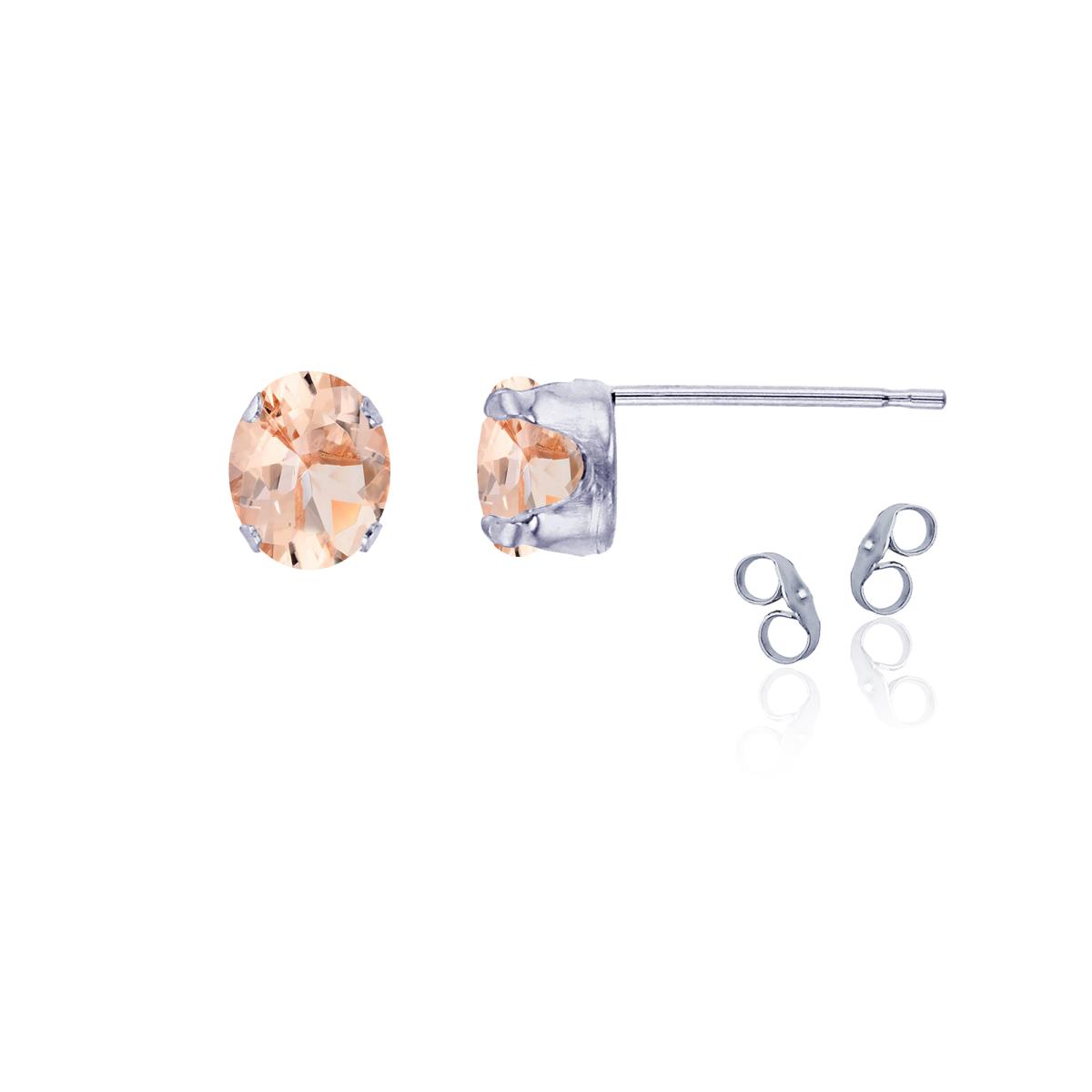 Sterling Silver Rhodium 6x4mm Oval Morganite Stud Earring with Clutch