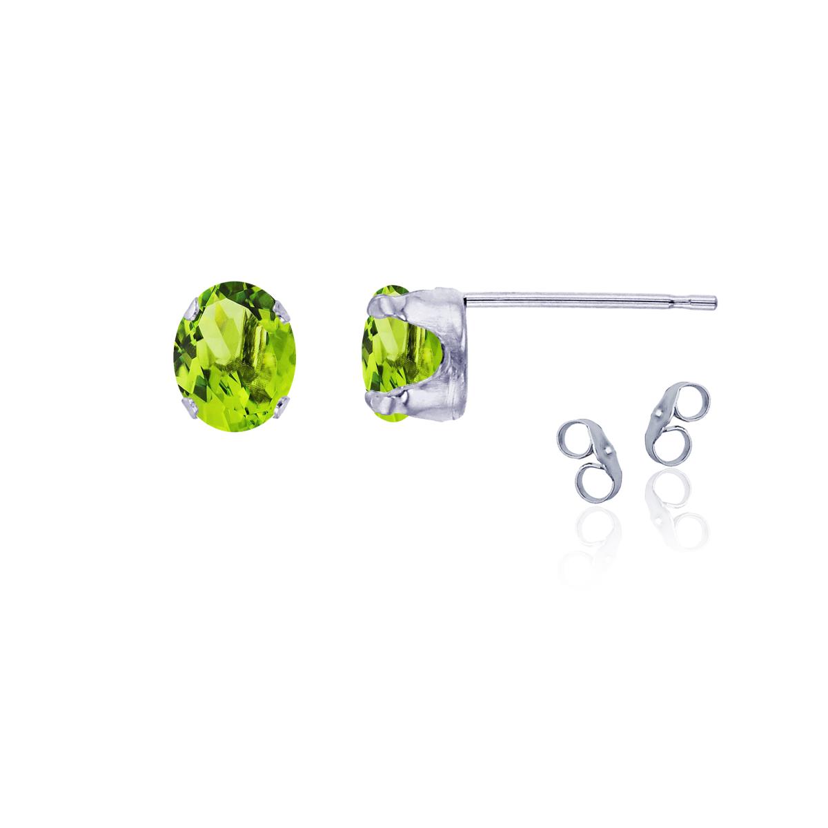 Sterling Silver Rhodium 6x4mm Oval Peridot Stud Earring with Clutch