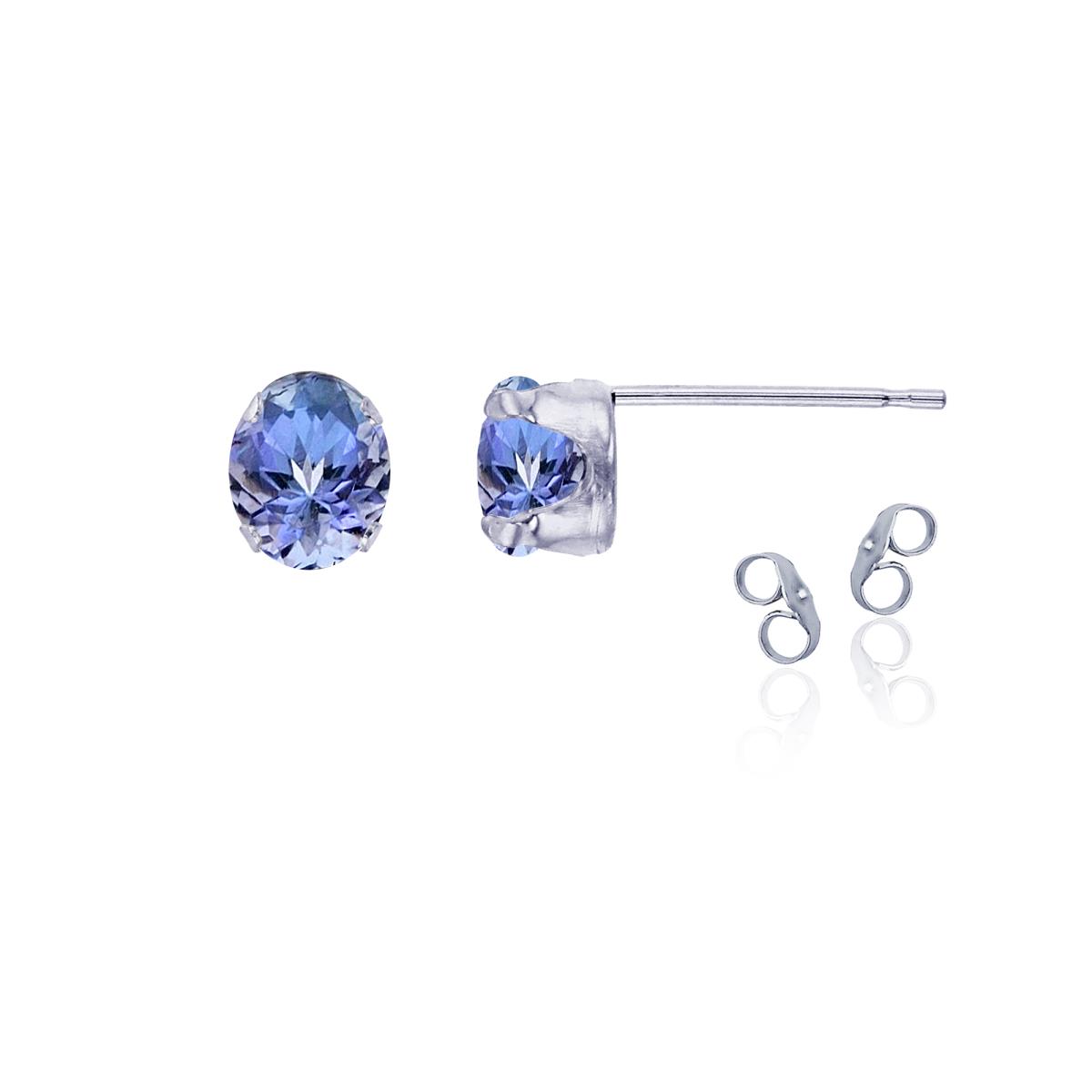 Sterling Silver Rhodium 6x4mm Oval Tanzanite Stud Earring with Clutch