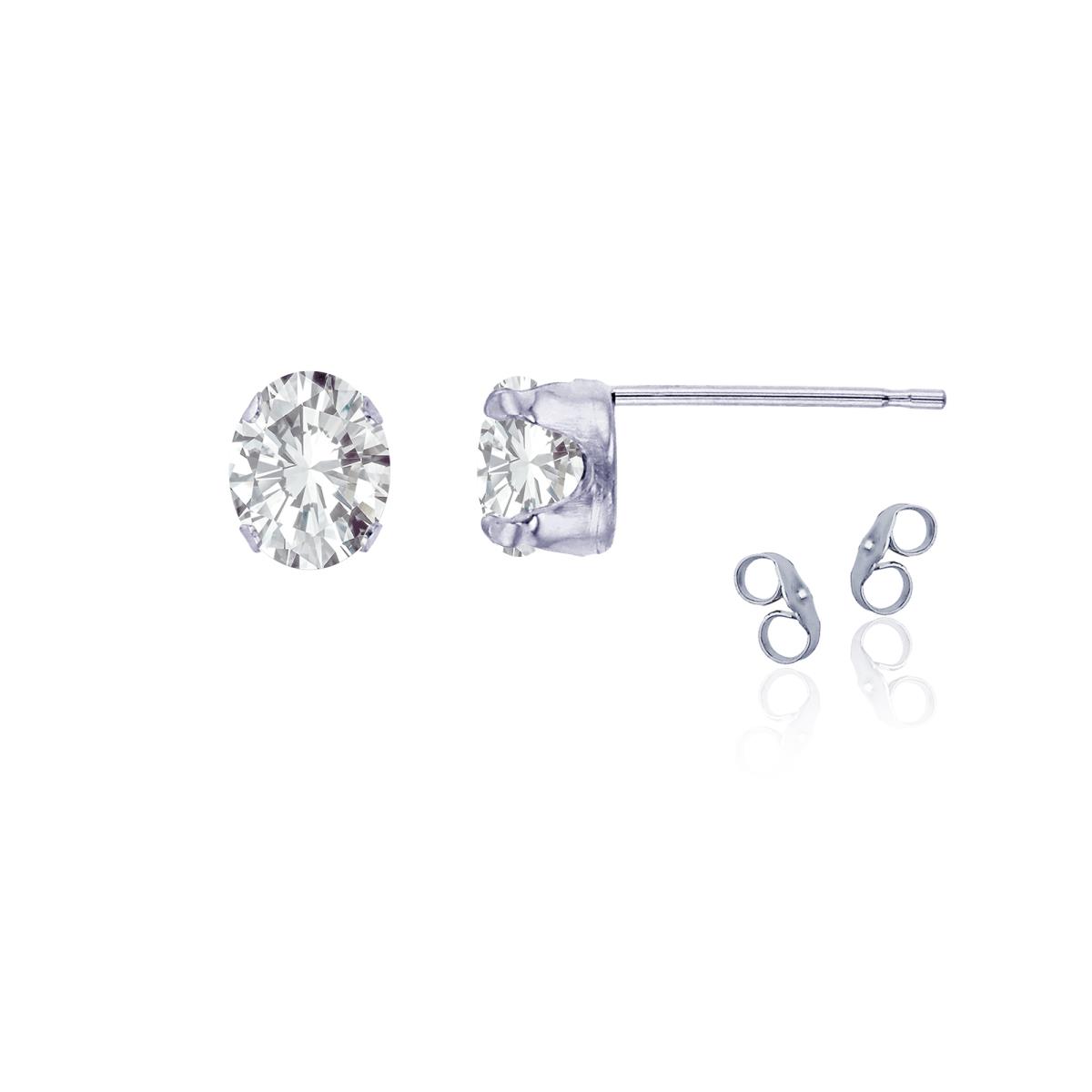 Sterling Silver Rhodium 6x4mm Oval White Topaz Stud Earring with Clutch
