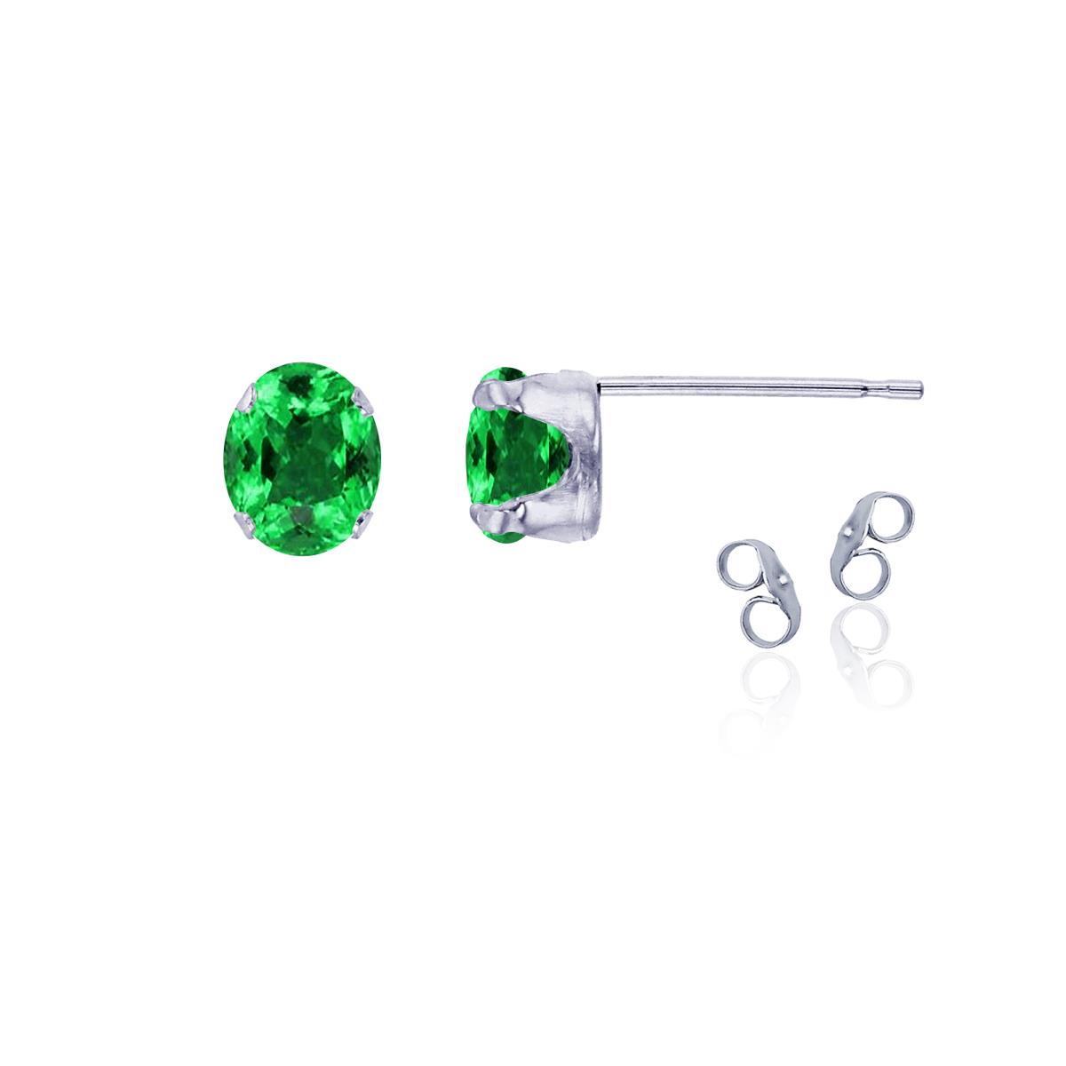 Sterling Silver Rhodium 6x4mm Oval Emerald Stud Earring with Clutch