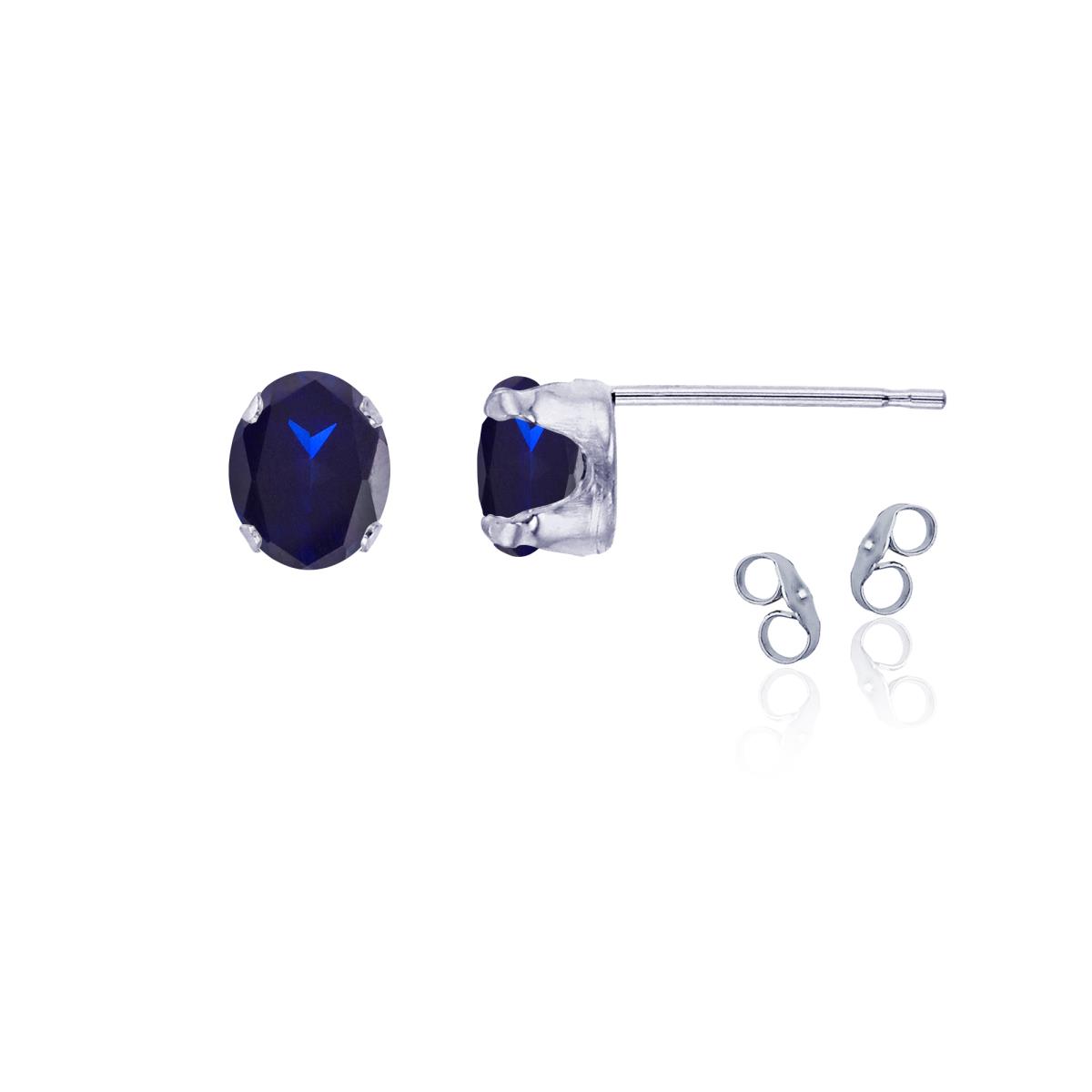 Sterling Silver Rhodium 6x4mm Oval Sapphire Stud Earring with Clutch