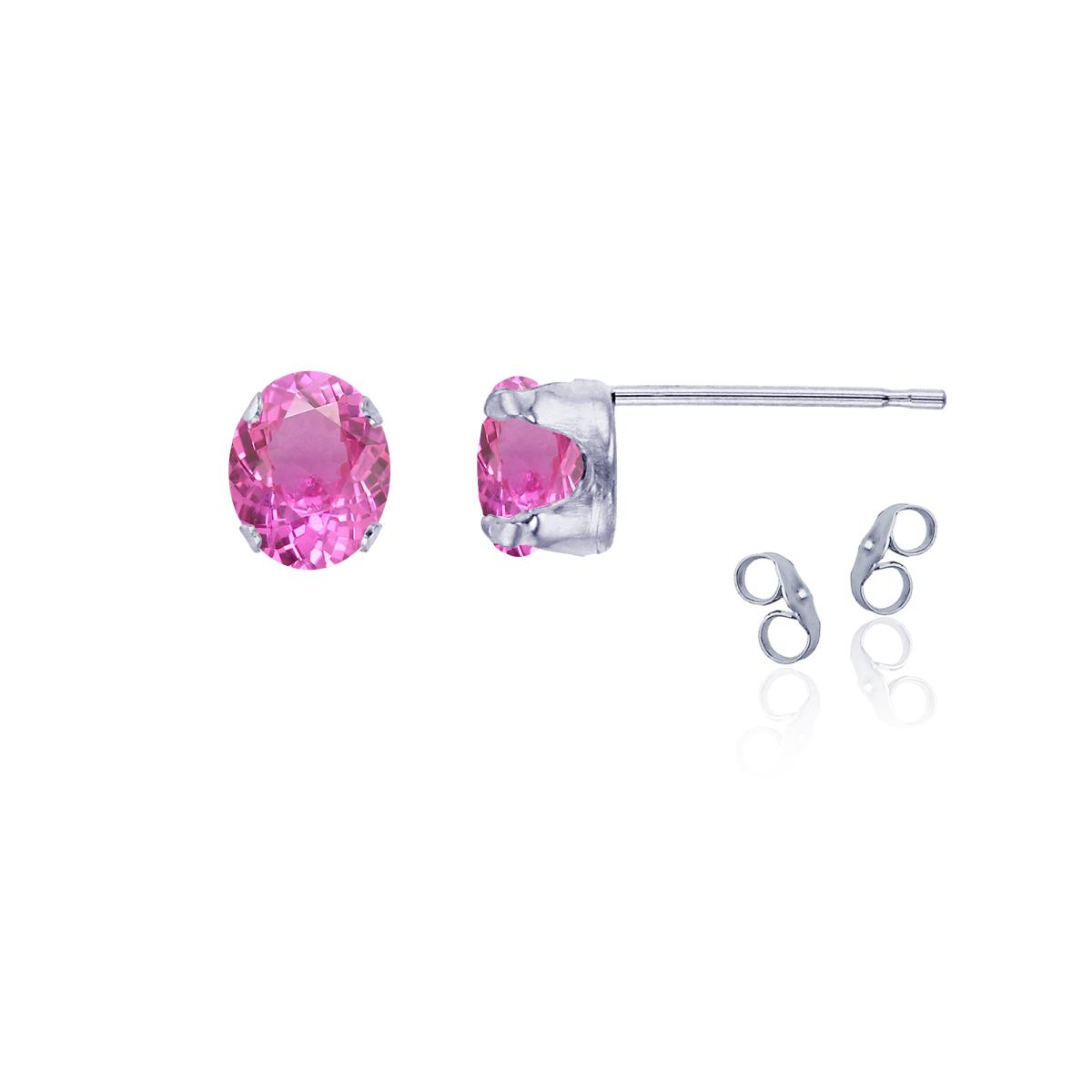 Sterling Silver Rhodium 6x4mm Oval Cr Pink Sapphire Stud Earring with Clutch