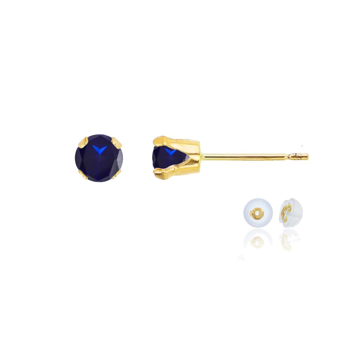 14K Yellow Gold 4mm Round Sapphire Stud Earring with Silicone Back