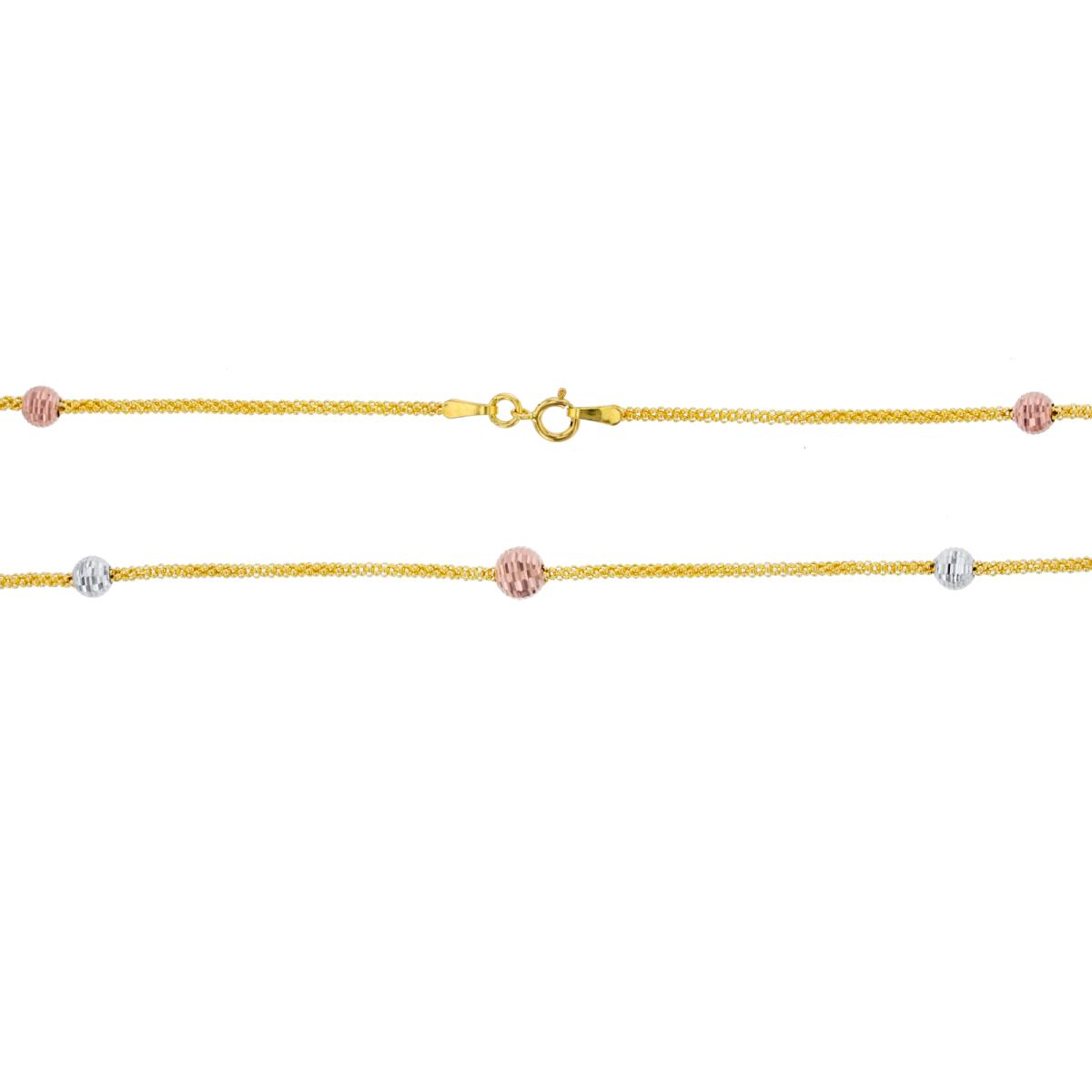 14K Tricolor Gold DC Beads on Popcorn Chain 10"Bracelet