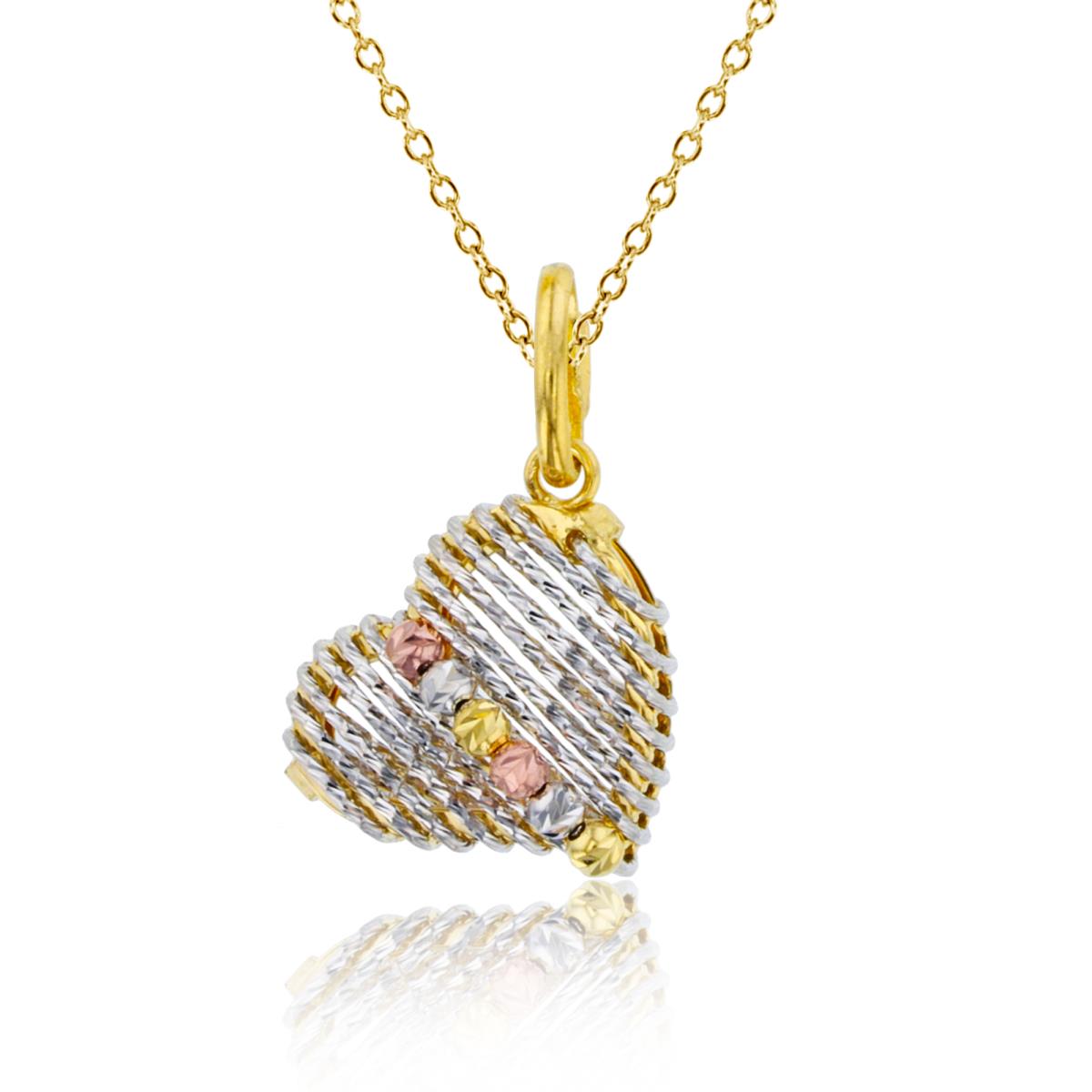 14K Tricolor Gold DC Heart with Beads 18"Necklace
